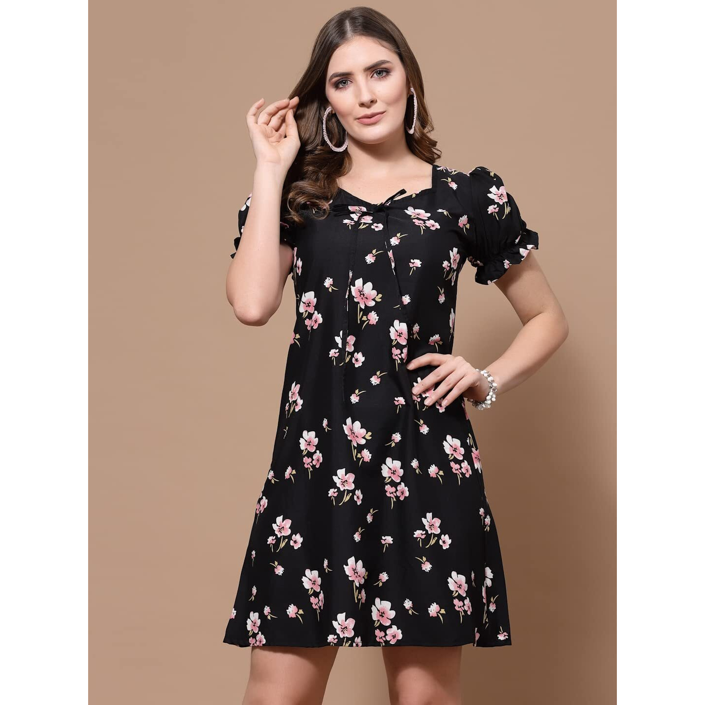 Oomph Dress For Women Stylish| Summer Vacation Style |Floral Print Puff Sleeve Dress | Lightweight Flared Maxi For Casual & Holiday Wear