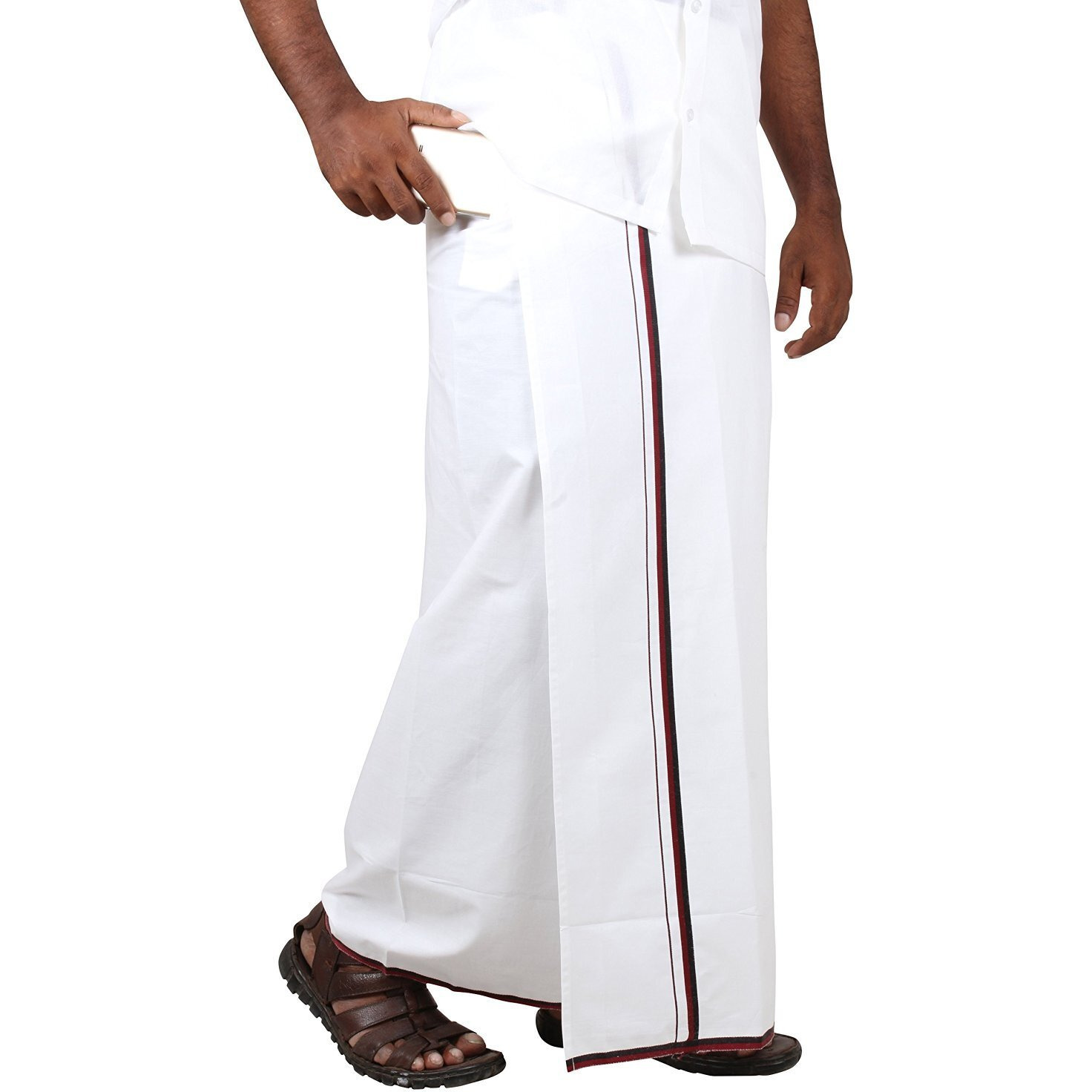Prakasam Cotton -100% Cotton Dmk Party Men's Welcro Pocket Dhoti (Size-42) Height 42 Inch