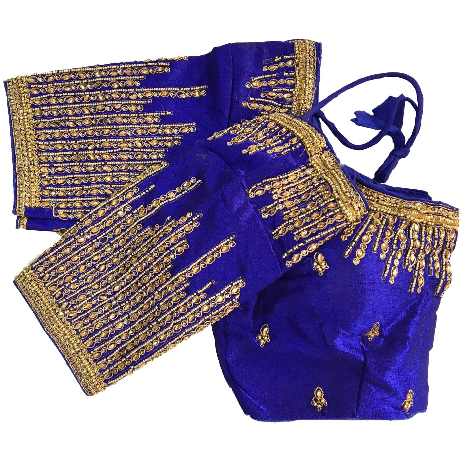 Pujia Mills Women's Silk Embroidery Blouse (Surya Kiran Blouse_Royal Blue_38)