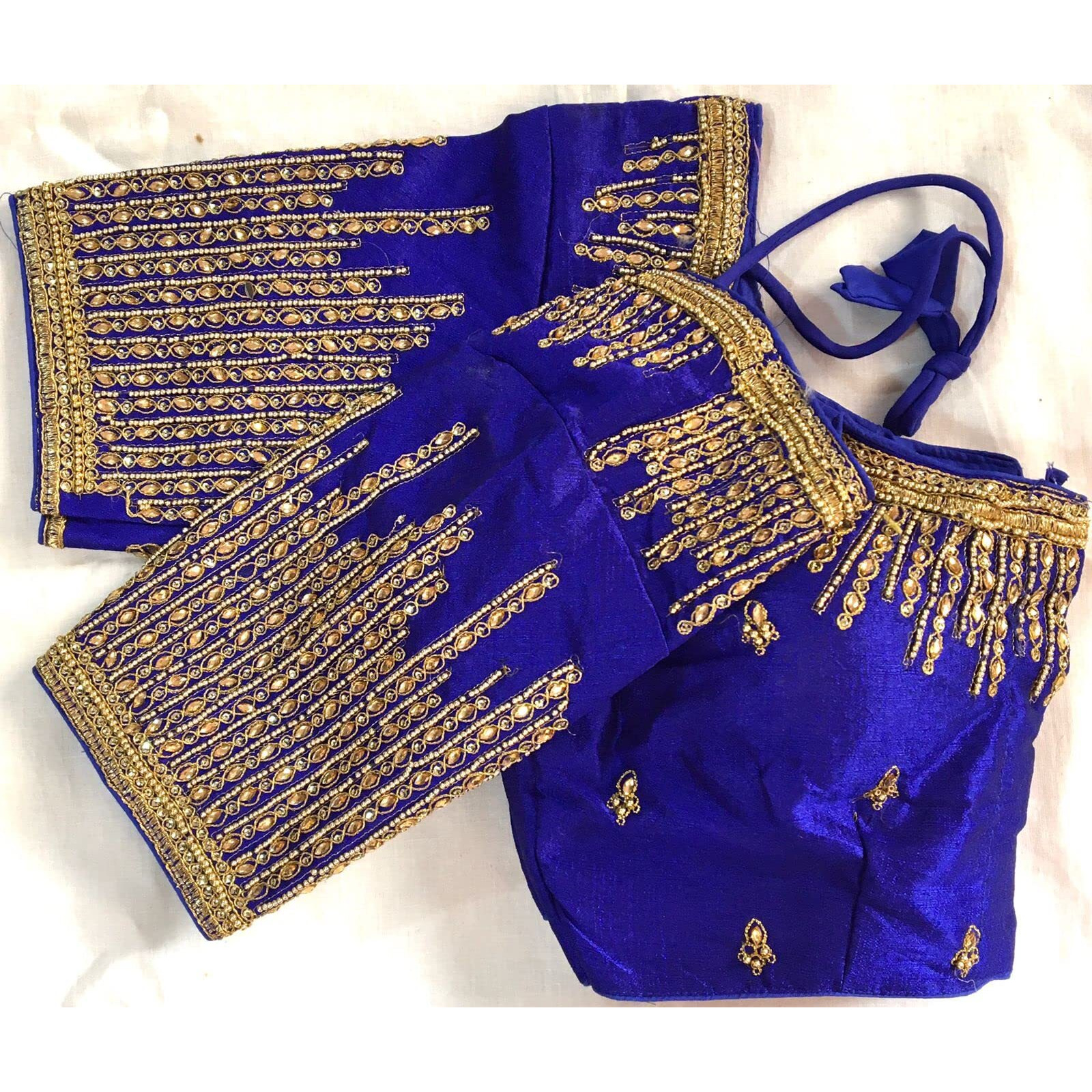 Pujia Mills Women's Silk Embroidery Blouse (Surya Kiran Blouse_Royal Blue_38)