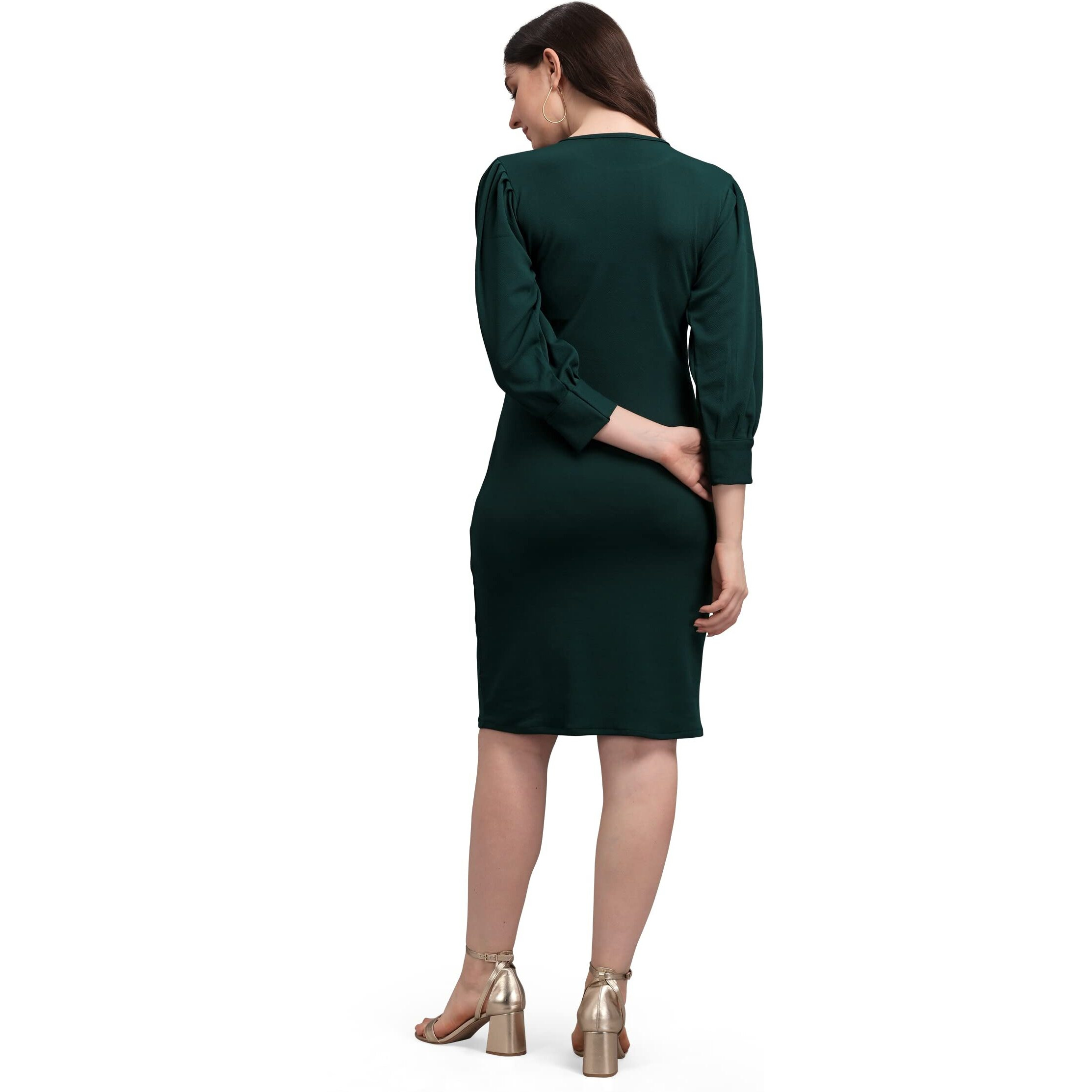 Purvaja Women's Corduroy Bodycon Knee-Length Dress (Ruby-075-Gn-L_Dark Green