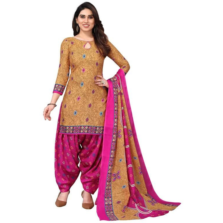 Satrani Women's Printed Poly Cotton Unstitched Dress Material(1175D1279N_Beige)