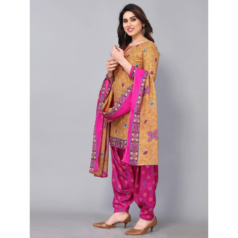 Satrani Women's Printed Poly Cotton Unstitched Dress Material(1175D1279N_Beige)