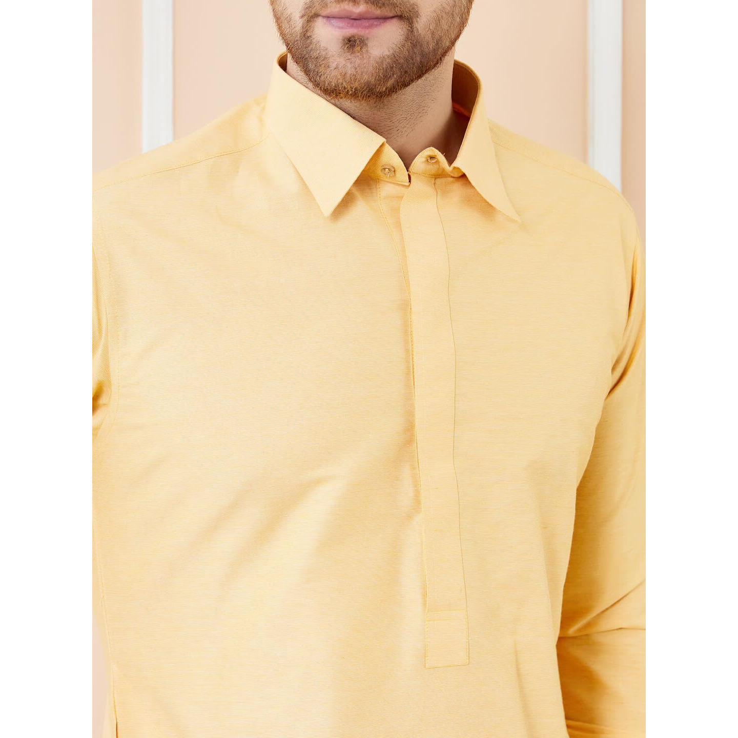 See Designs Men Yellow Cotton Solid Curved Hemline Full Sleeve Side Slit Pathani Kurta - Bnrskt622Xs