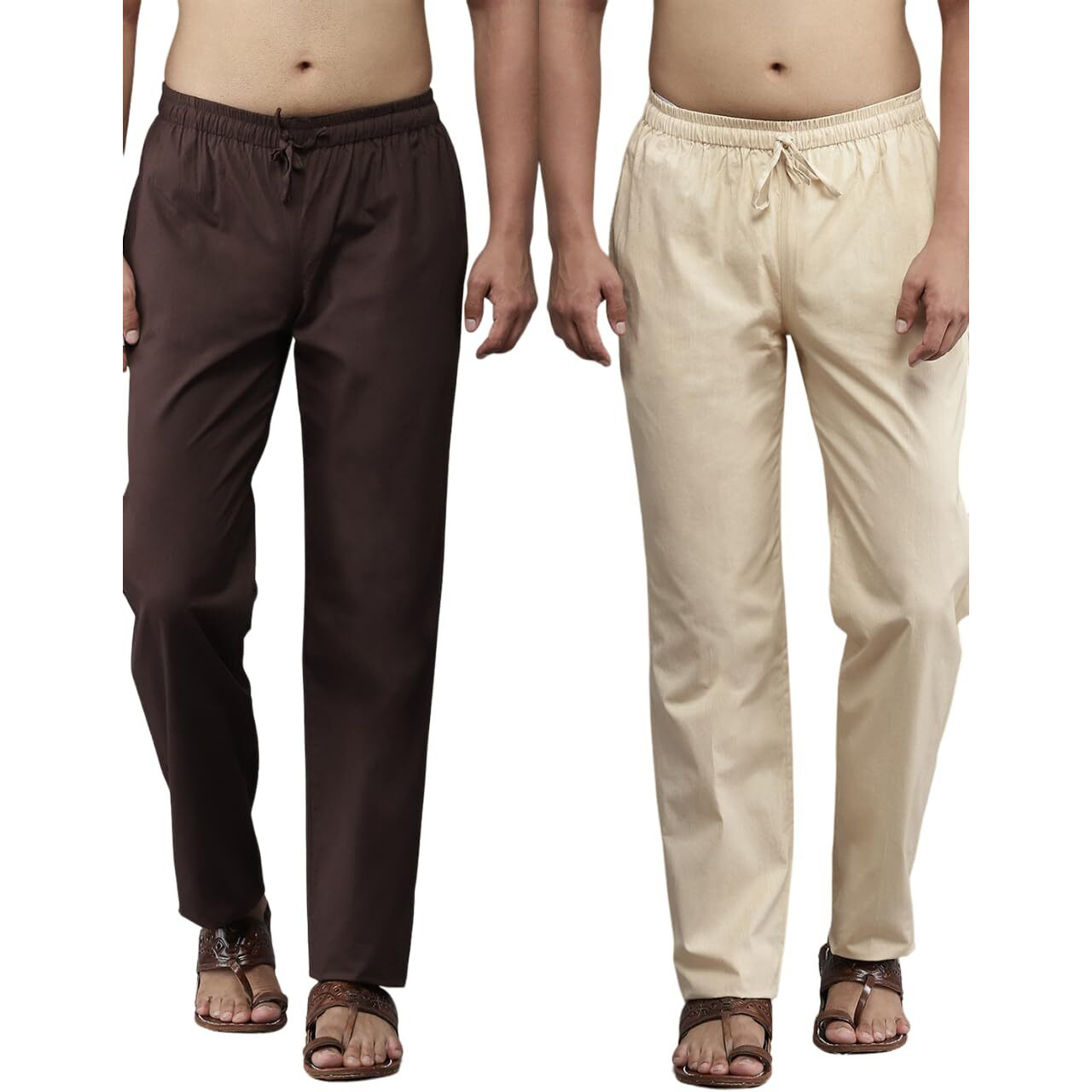See Designs Men Deep Brown & Beige Solid Pure Cotton Men's Pyjama (Pack Of 2)_Sdcbpj167L