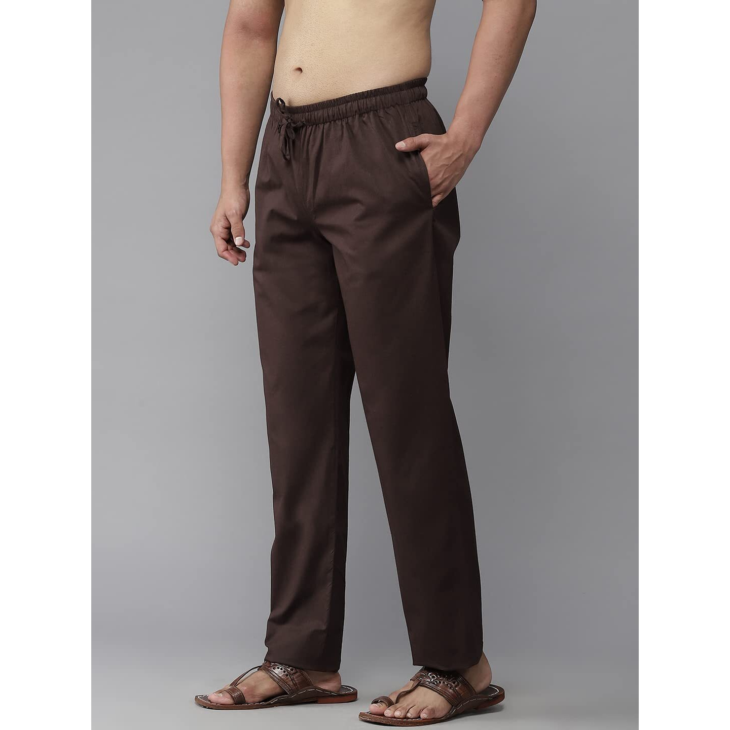 See Designs Men Deep Brown & Beige Solid Pure Cotton Men's Pyjama (Pack Of 2)_Sdcbpj167L