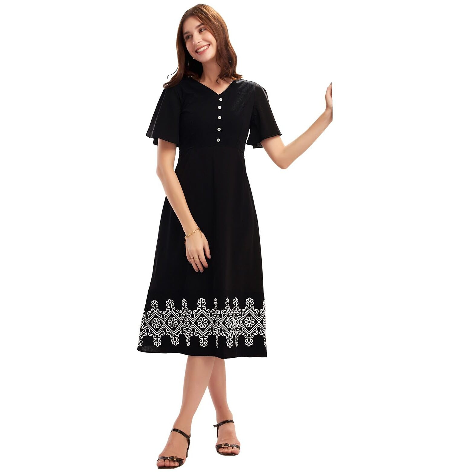 Selvia Western Dress For Women|Viscose Crepe Dress For Women|Fit & Flare Dress For Women|One Piece Dress For Women (647Dtk7732N-S_Black)