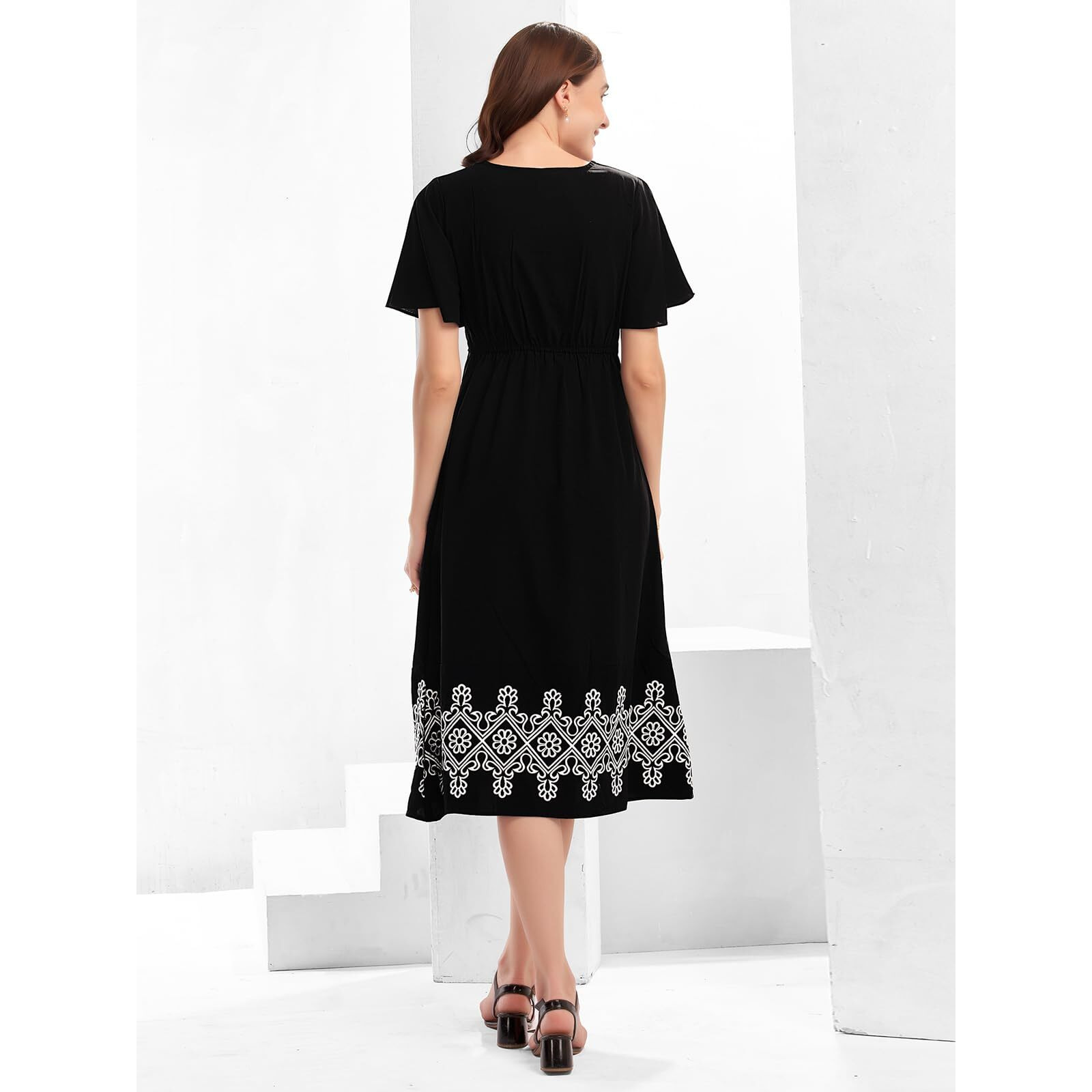 Selvia Western Dress For Women|Viscose Crepe Dress For Women|Fit & Flare Dress For Women|One Piece Dress For Women (647Dtk7732N-S_Black)
