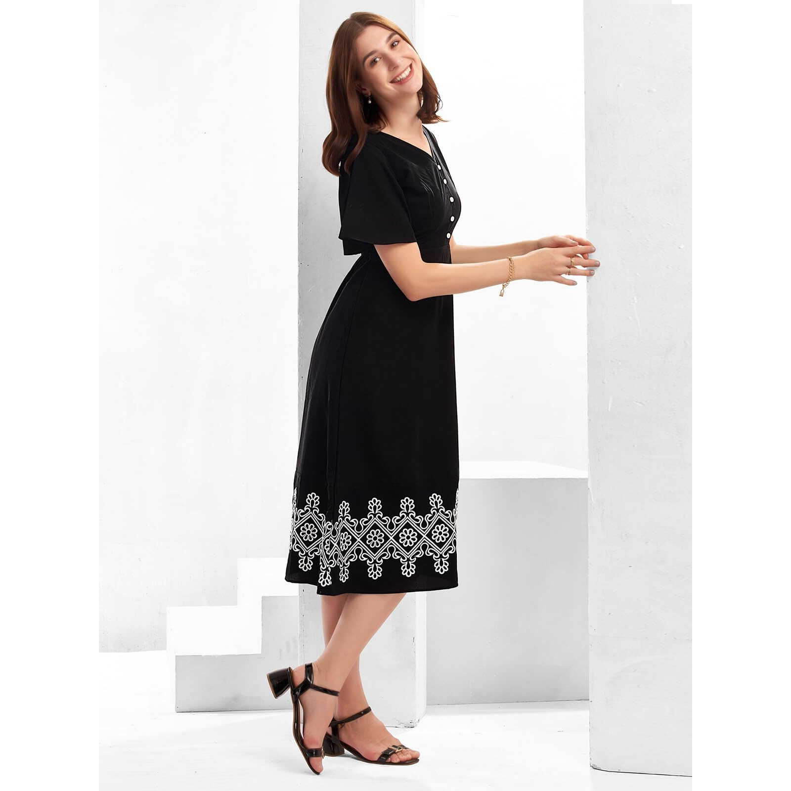 Selvia Western Dress For Women|Viscose Crepe Dress For Women|Fit & Flare Dress For Women|One Piece Dress For Women (647Dtk7732N-S_Black)
