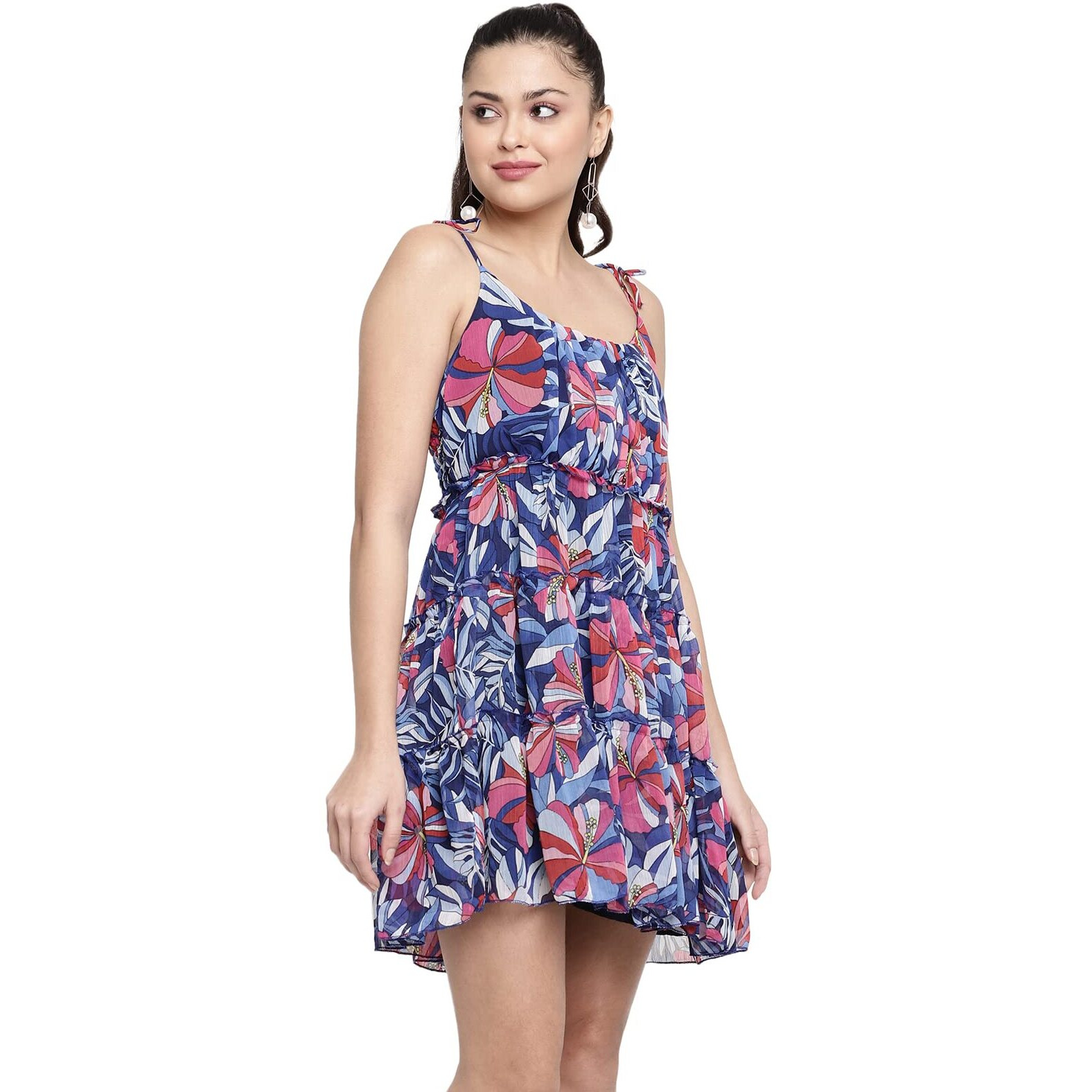 Shasmi Women's Blue Chiffon Solid Floral Off Shoulder Fit & Flare Dress For Women (Dress 56 Blue Xl)