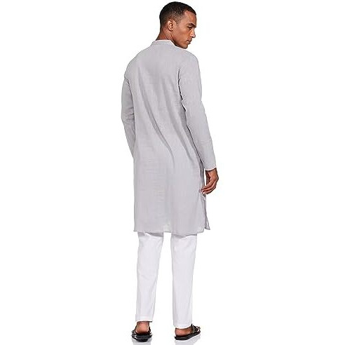 See Designs Men Grey Cotton Straight Kurta With Slub Effect With Pyjama - Sdkt101101M (M)
