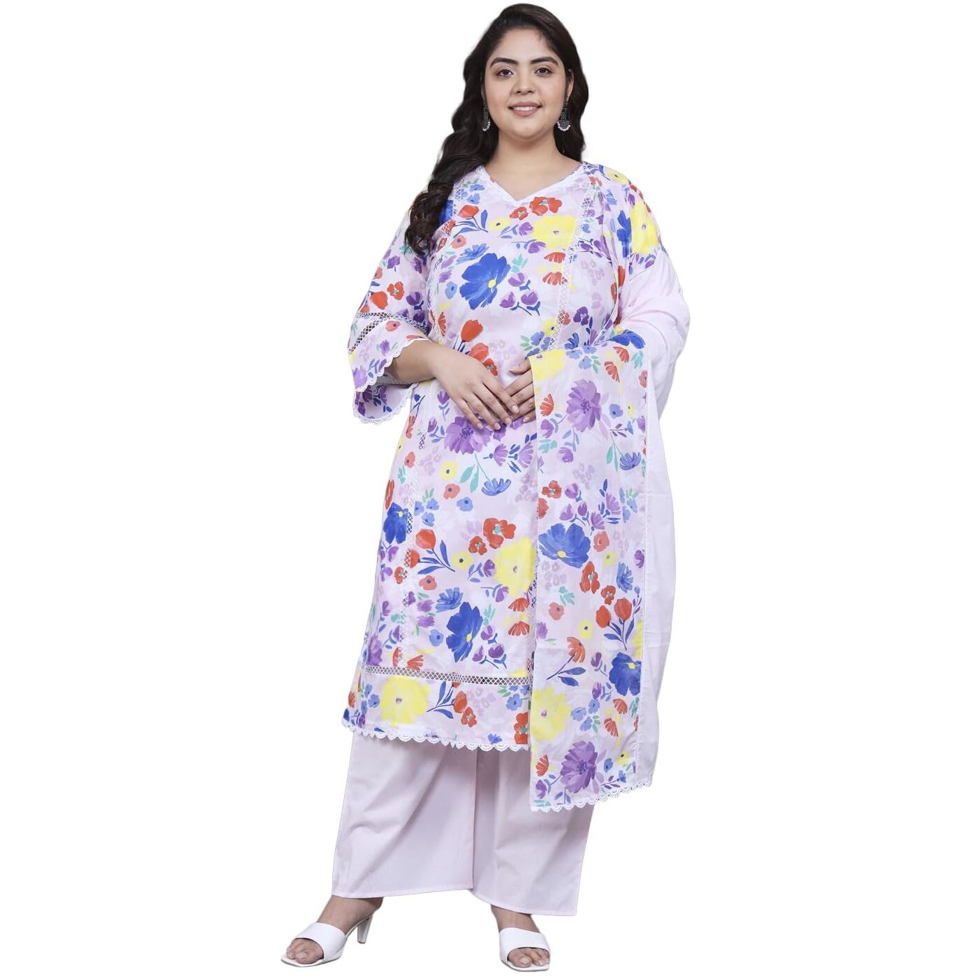 Tissu Women's Plus Size Mulicolor Printed Pure Cotton Kurta With Palazzo & Dupatta (T_675_Multi_8Xl)