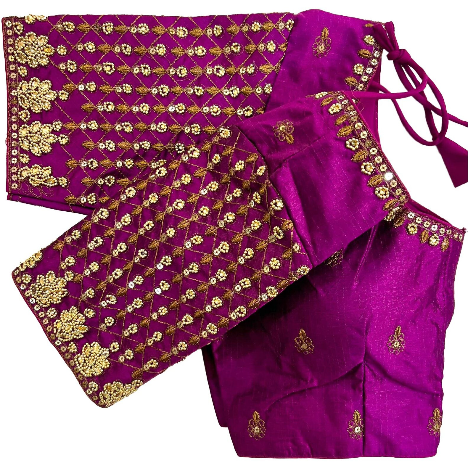 Vihu Fashion Women's Trendy Embroidery Maggam Work Half Sleeve Wine Saree Blouse(Maggam 2 Wine_38)