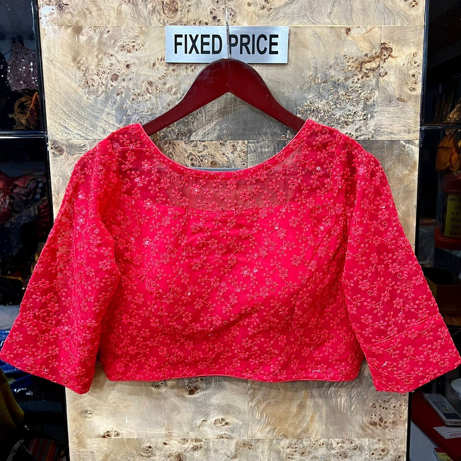 Vihu Fashion Womens Readymade Fancy Sifli Work Half Sleeve Saree Blouse.(Sifli Flower Red_38)