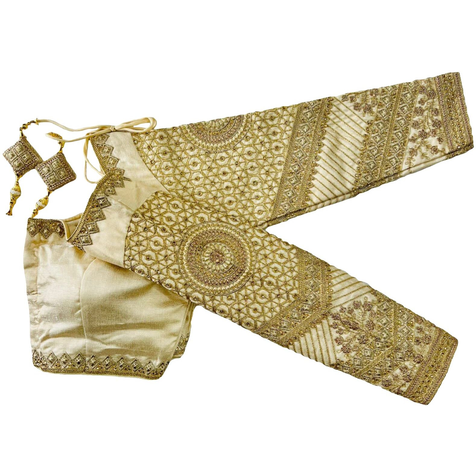 Vihu Fashion Women's Fancy Readymade Heavy Coding Embroidary Worked Full Sleeve Cream Saree Blouse(Vrinda Cream_38)