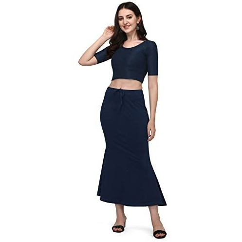 Shiv Textiles Round Neck Dobby Cotton Lycra Stretchable Elbow Sleeve Readymade Saree Blouse For Women Stylish (Blueover Size)