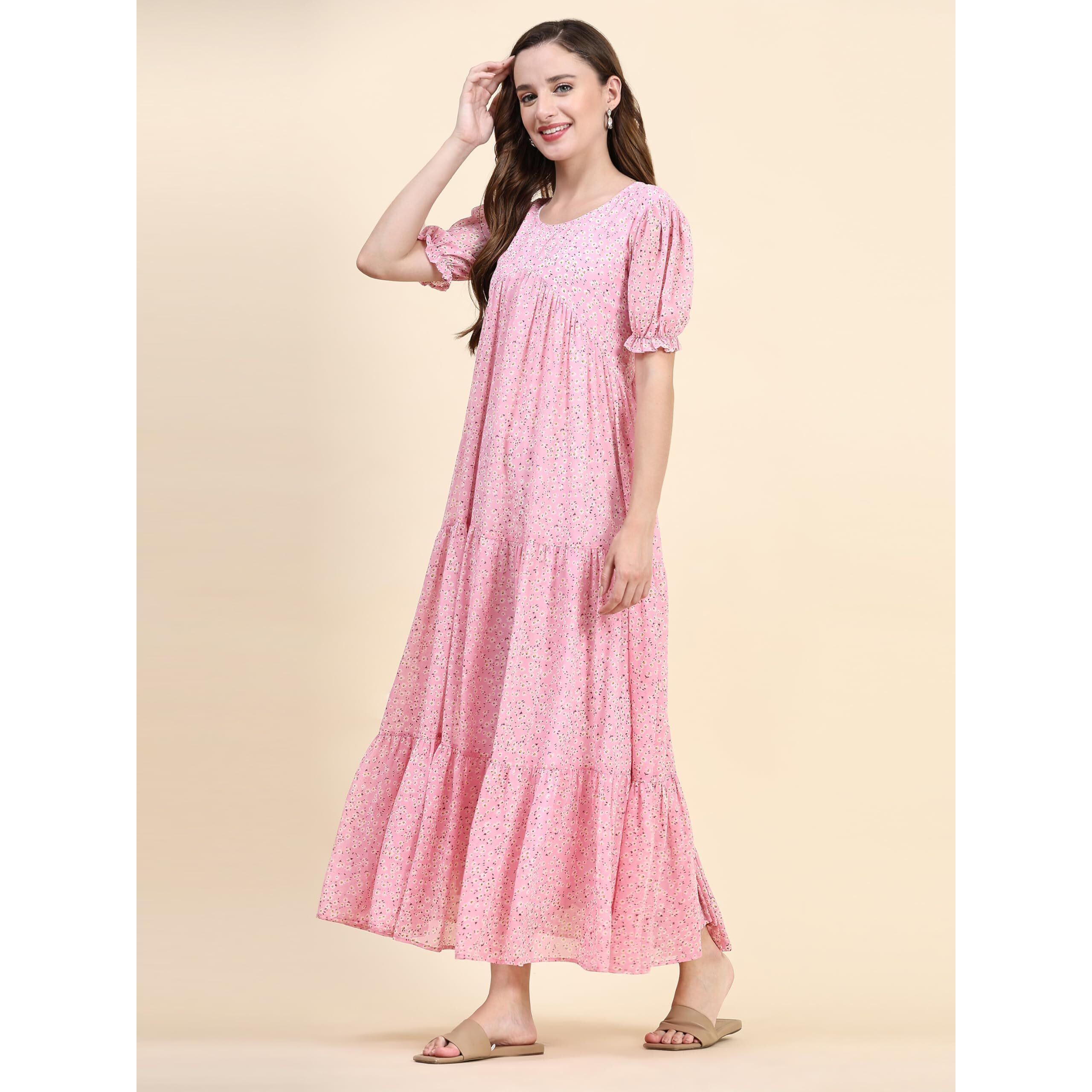 Toochki Dress For Women | Pink Georgette Floral Print Dress | Dresses For Women | Long Gown For Women | Ethnic Wear