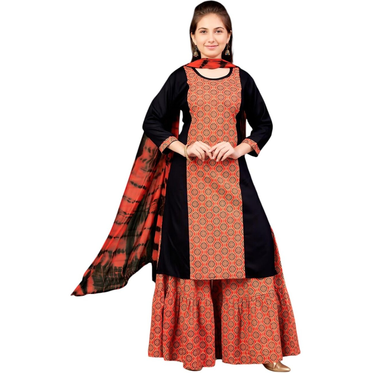 Aarika Girls Ethnic Wear Black Colour Damask Print Rayon Kurti-8-15 Years (Kurti-Tr-K-864)
