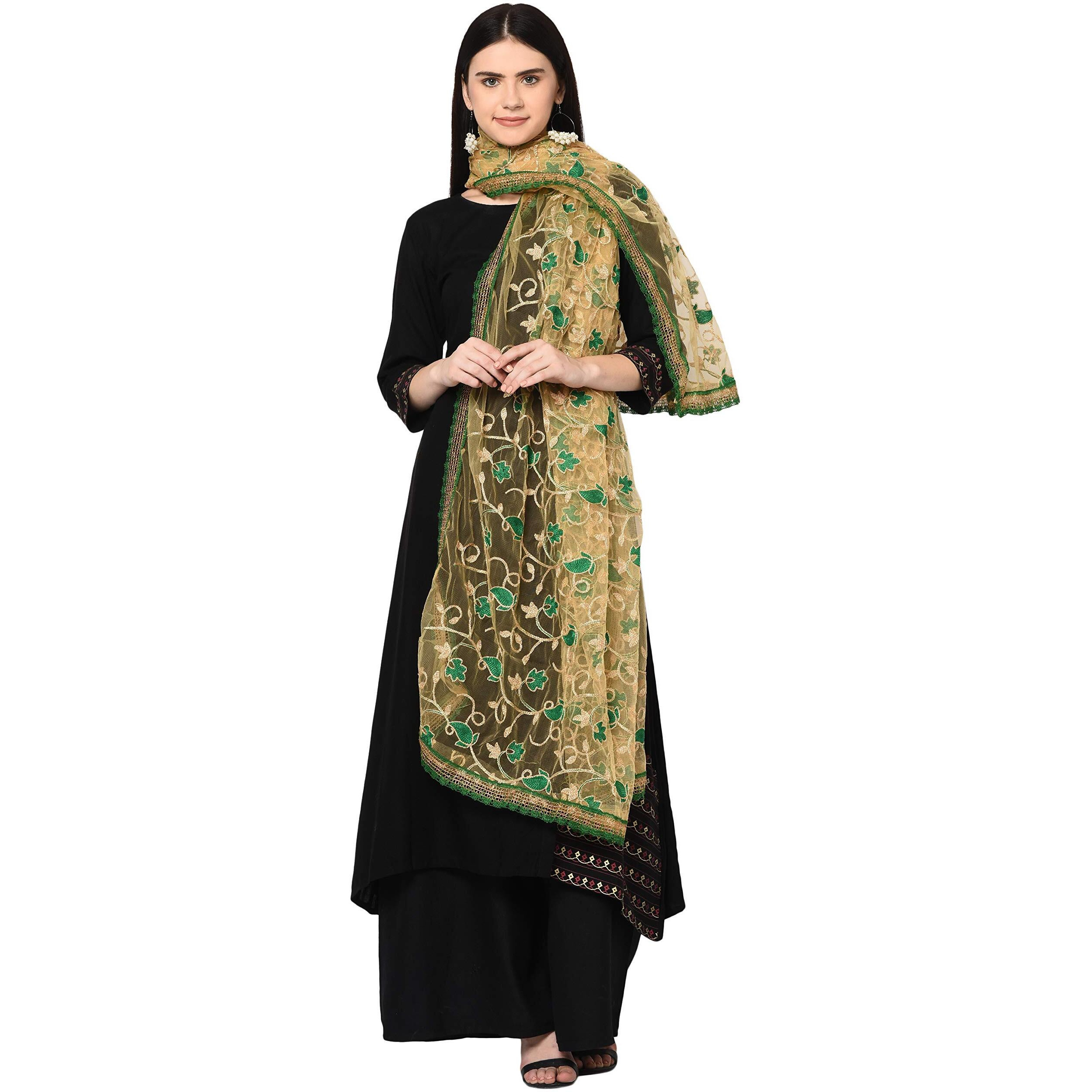 Weavers Villa Women's Net Embroidered Dupatta (New Green), 2.25 Mtrs