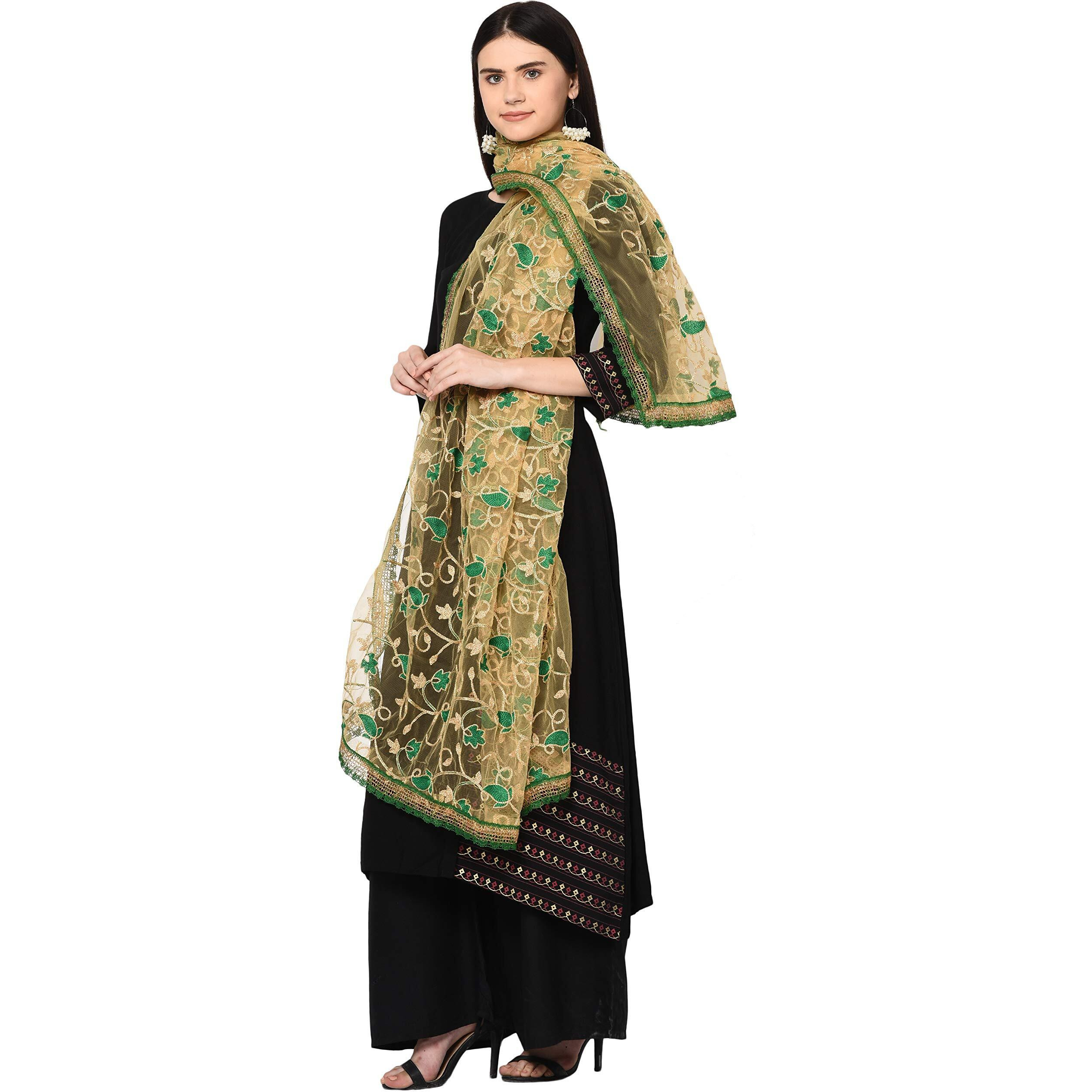 Weavers Villa Women's Net Embroidered Dupatta (New Green), 2.25 Mtrs