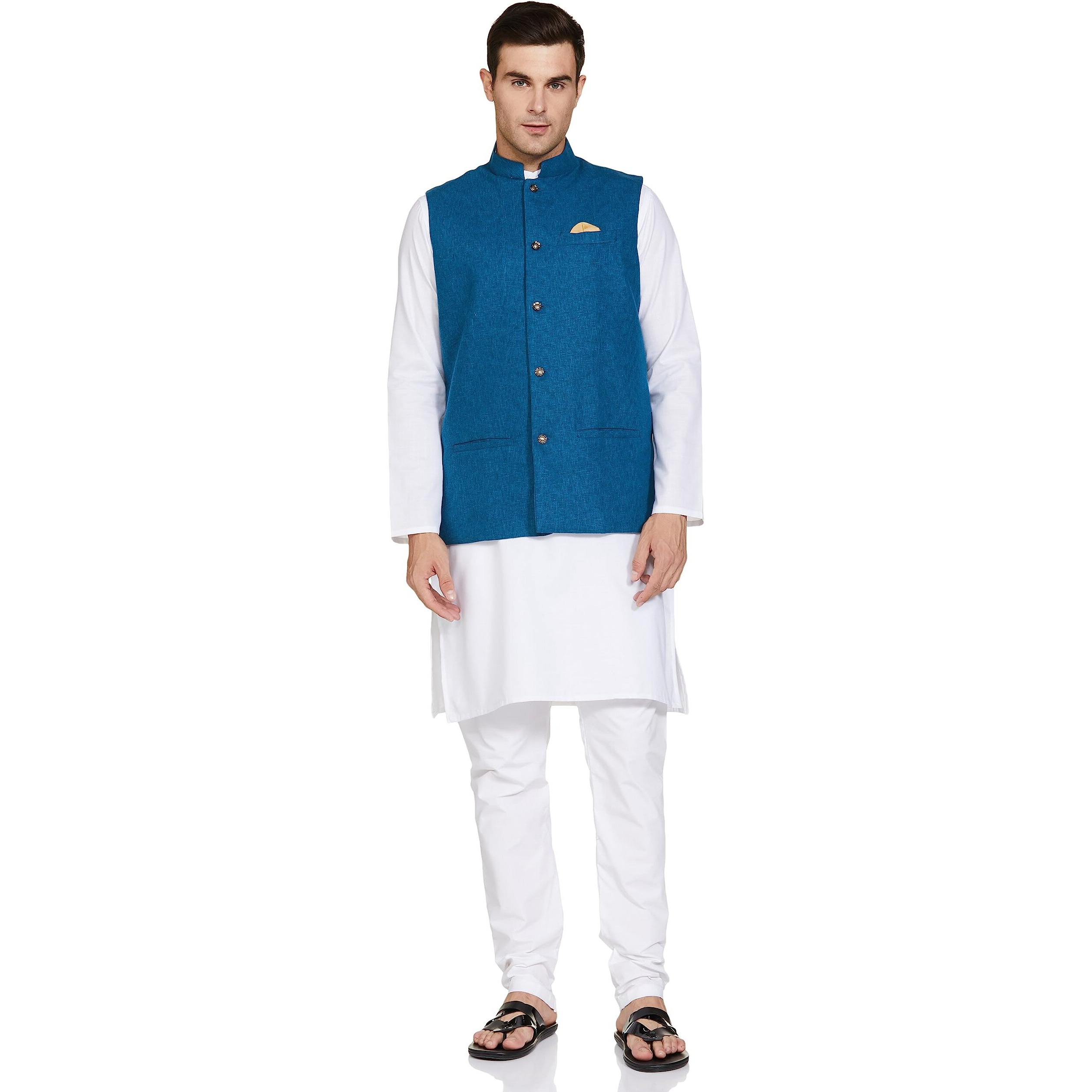 Be Active Men's Solid Linen Blend Kurta Pyjama 3 Piece Set || Men Kurta Pajama With Modi Jacket || Kurta Pajama Nehru Jacket For Men (C-Rfkt0001-17-Set-M)
