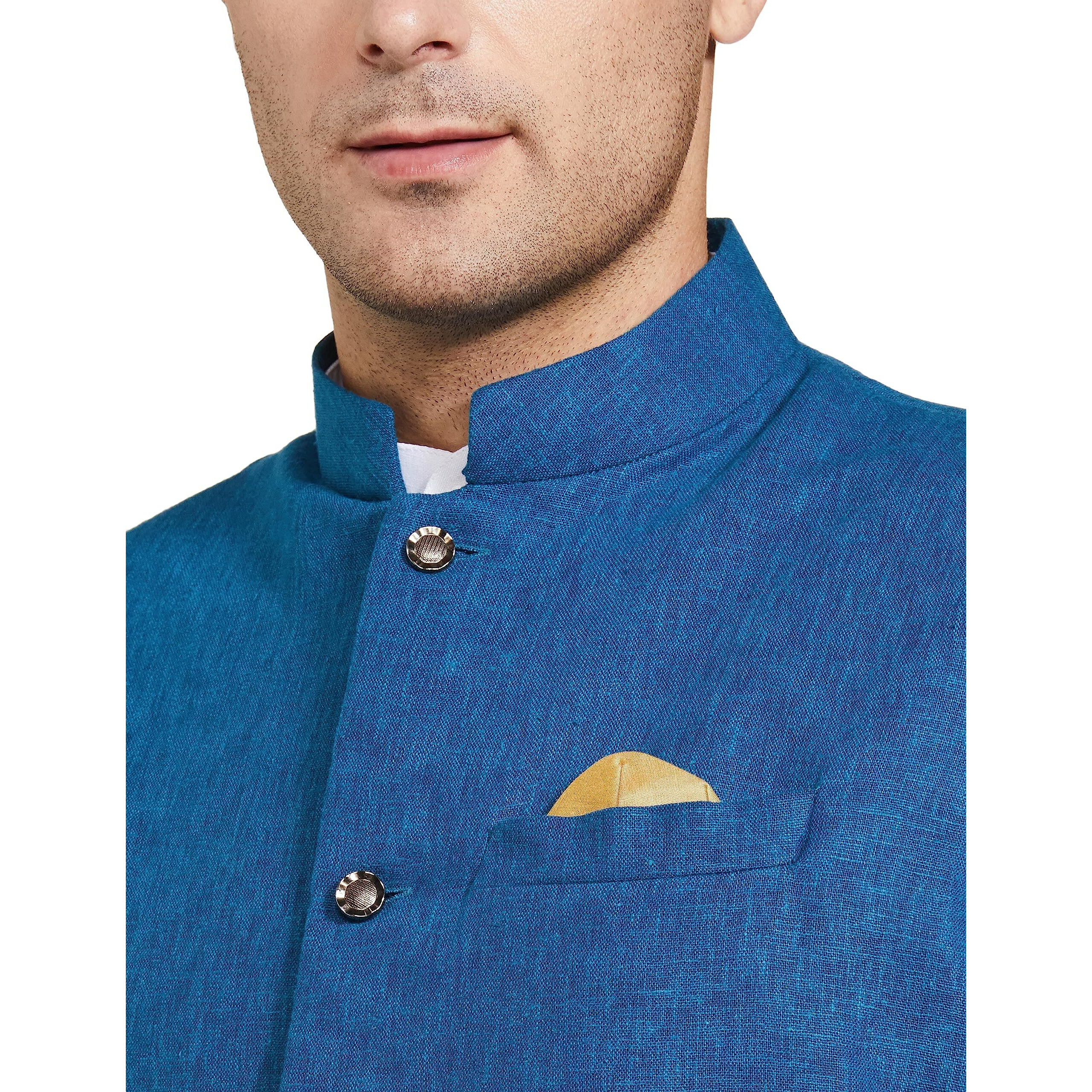 Be Active Men's Solid Linen Blend Kurta Pyjama 3 Piece Set || Men Kurta Pajama With Modi Jacket || Kurta Pajama Nehru Jacket For Men (C-Rfkt0001-17-Set-M)