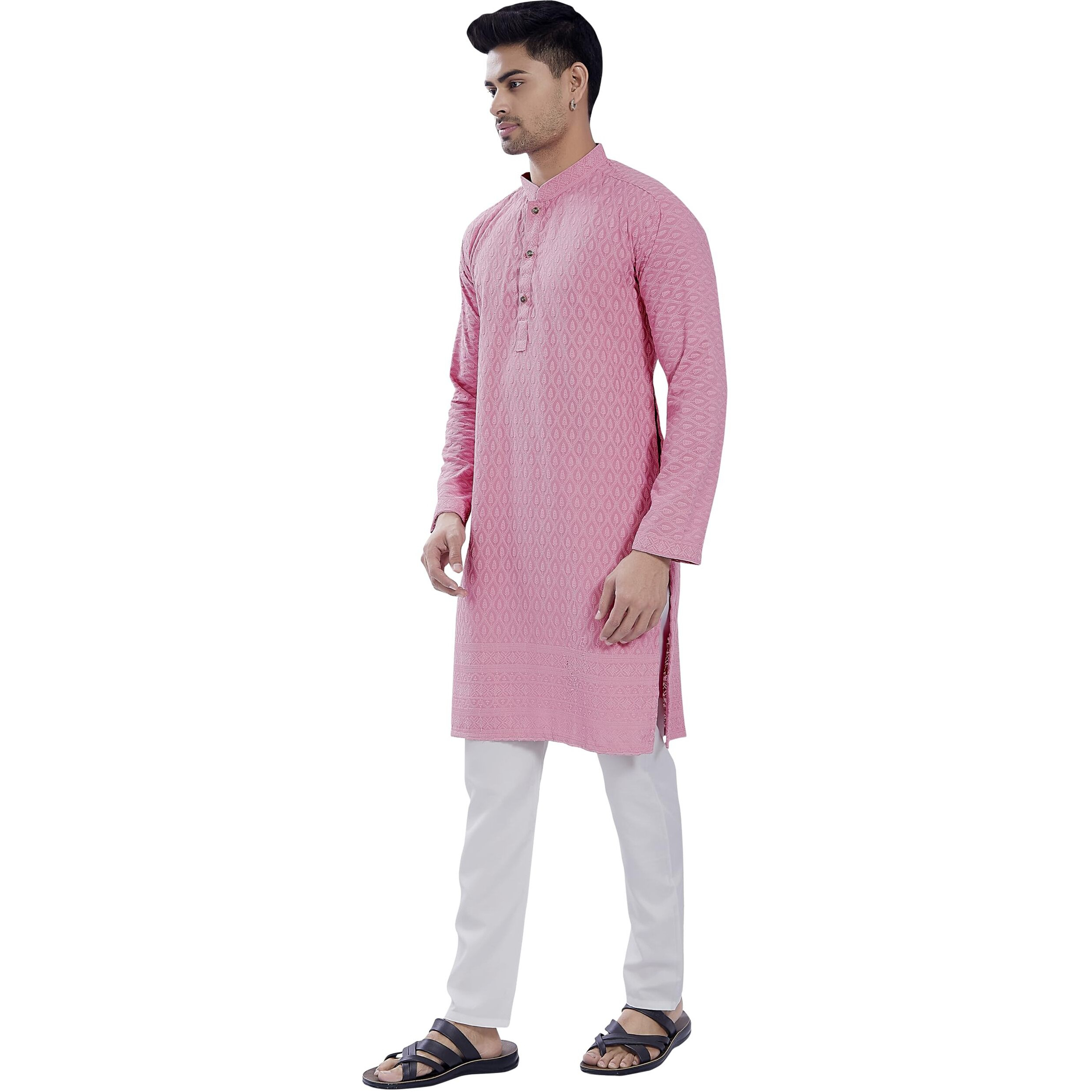 Divisive Men's Thread Embroidered Cotton Blend Only Slim Fit Kurta (Dkrt721_S_Pink)