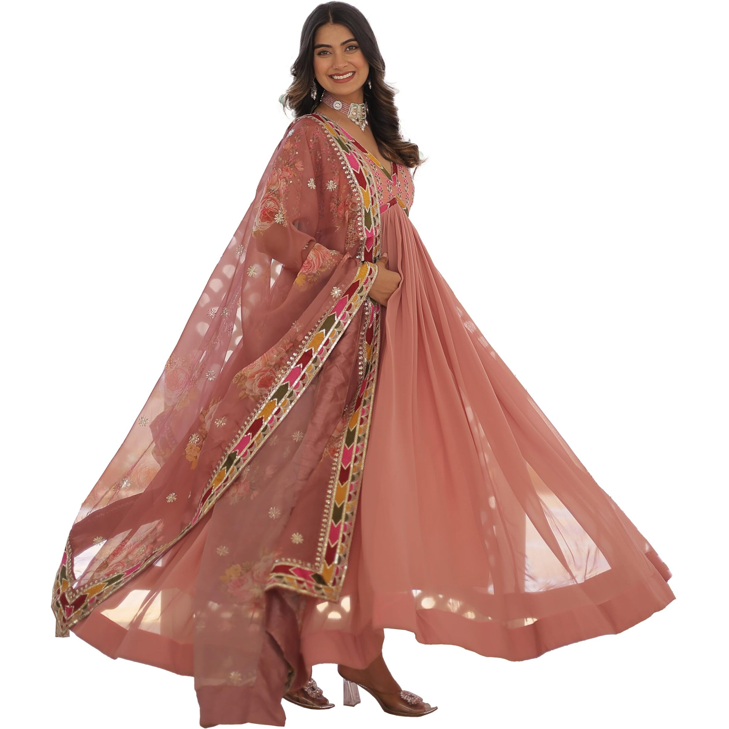 Fashion Basket Georgette Anarkali Dress For Women Peach