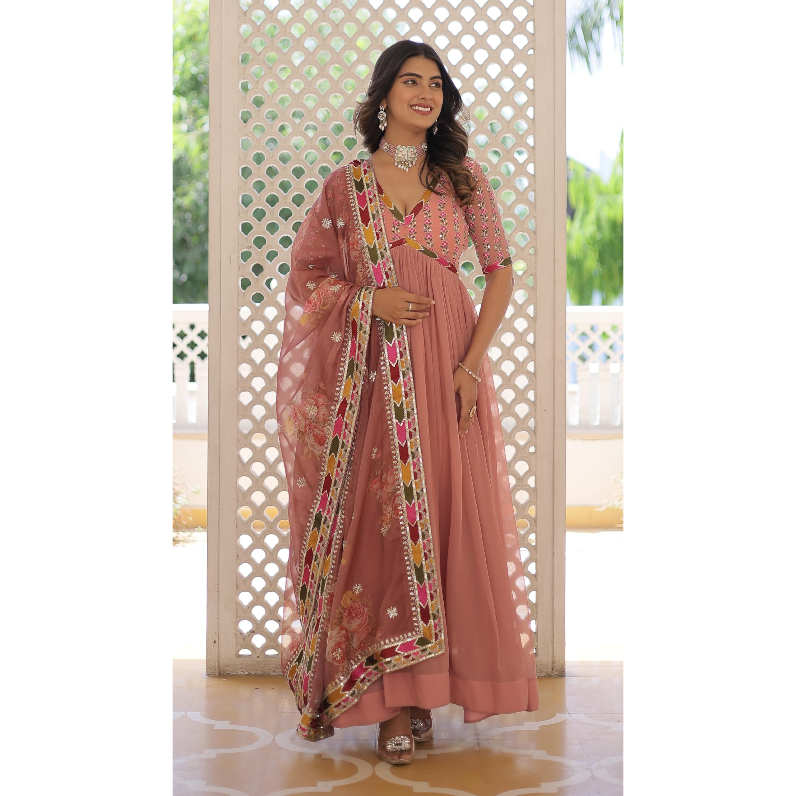 Fashion Basket Georgette Anarkali Dress For Women Peach