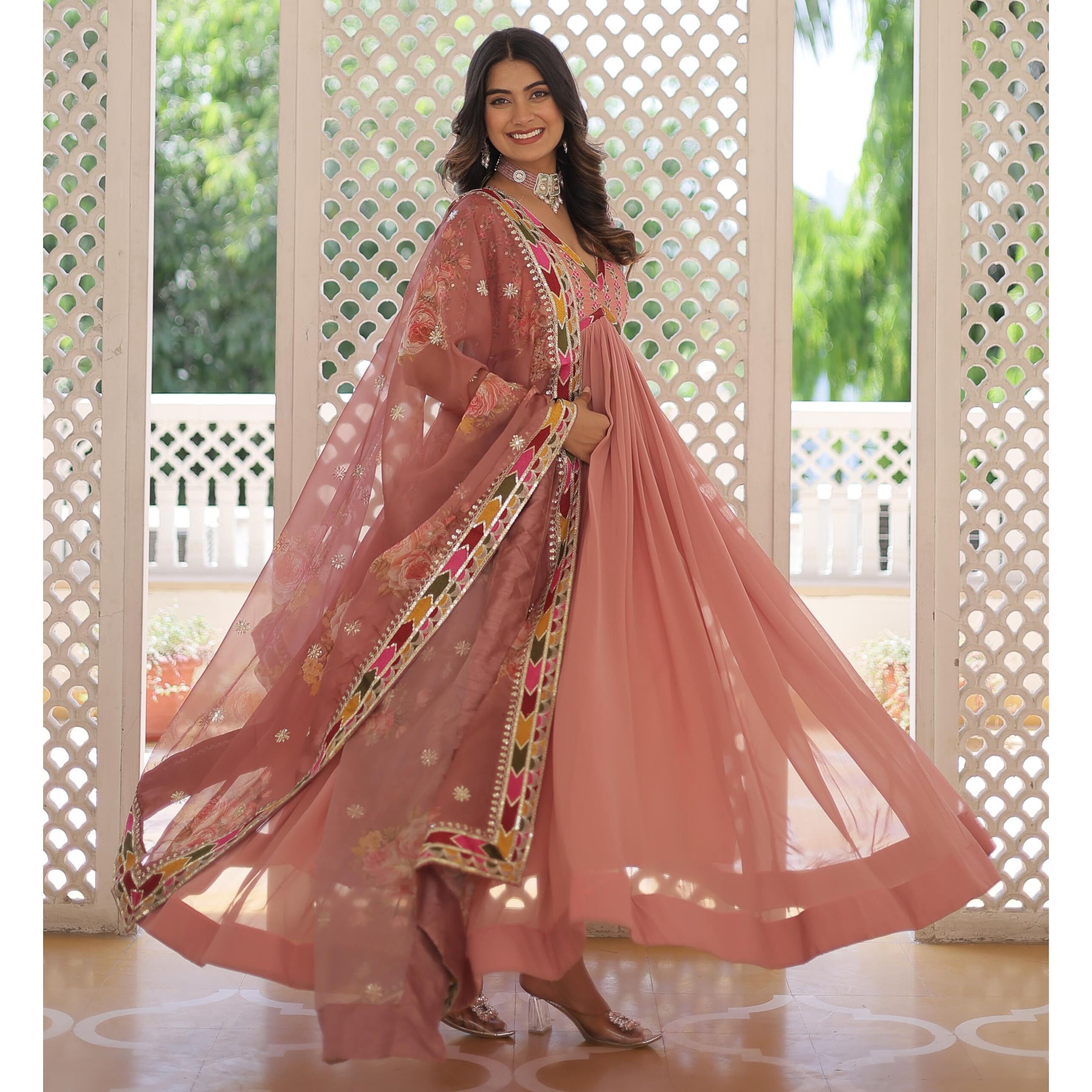Fashion Basket Georgette Anarkali Dress For Women Peach