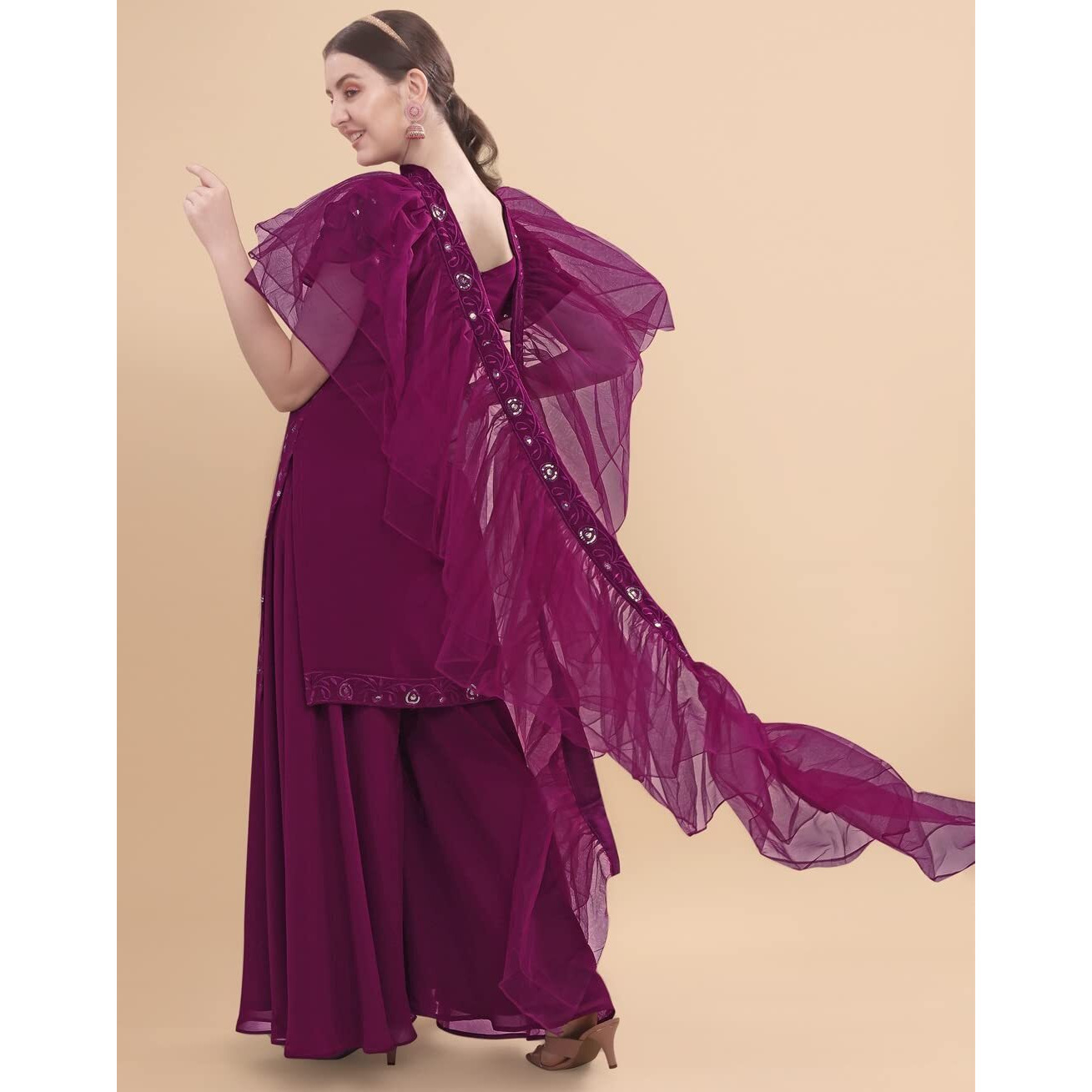 Fashion Basket Gerogette Embroidery & Sequence Purple Salwar Suit For Womens (Fb-Ss-F1435_Purple)