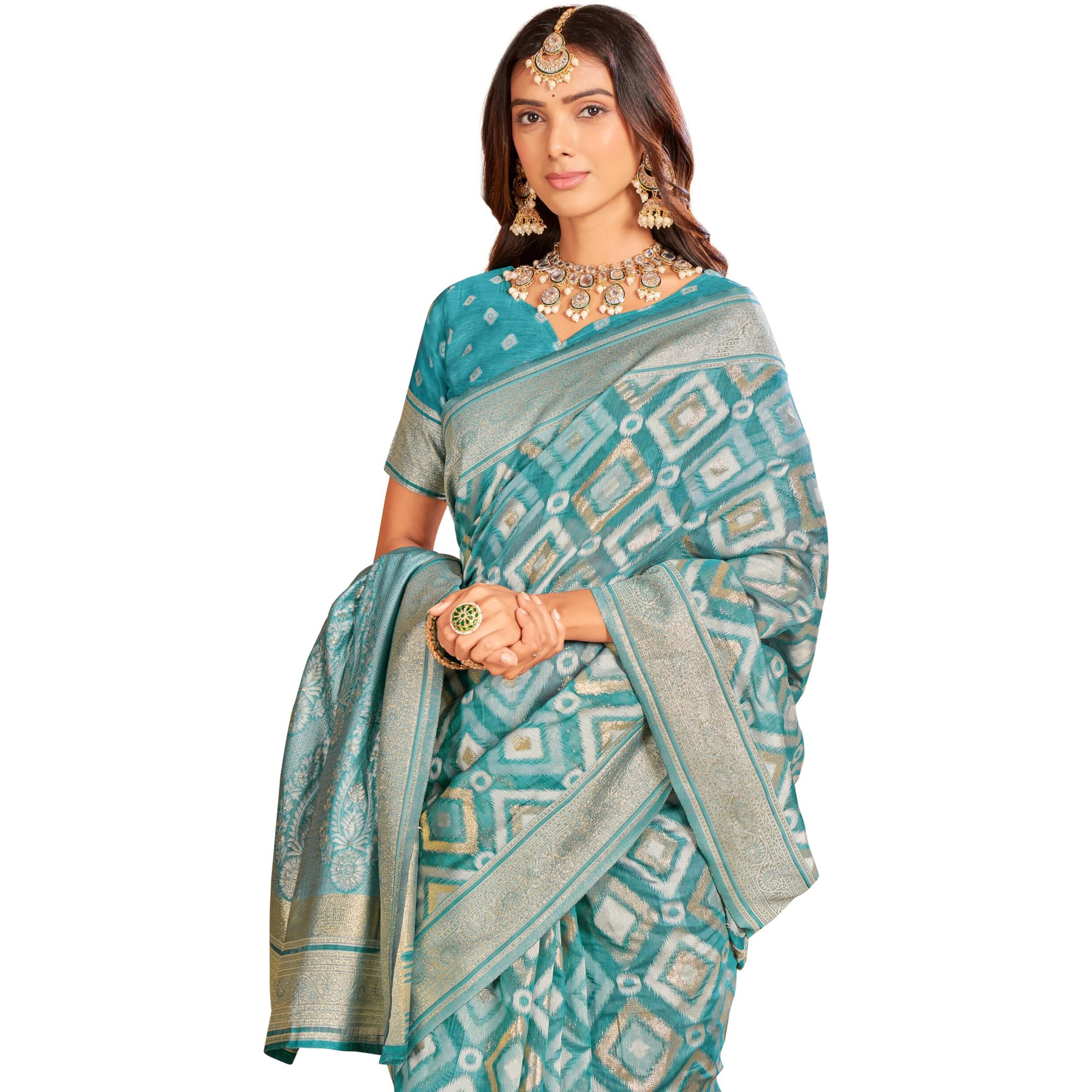 Glory Sarees Women's Sambalpuri Woven Jacquard Cotton Silk Saree With Blouse Piece (Sambalpurisarees103_Rama)