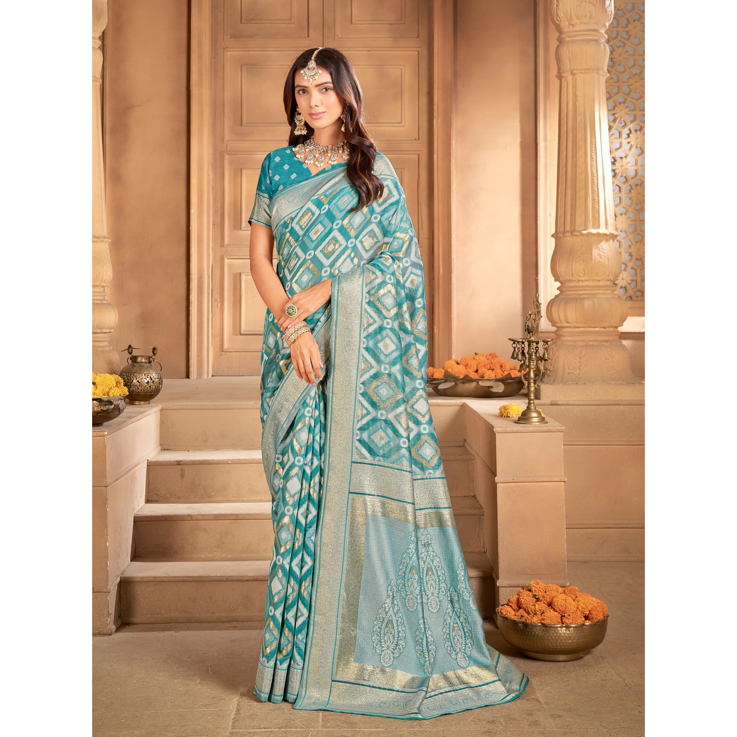 Glory Sarees Women's Sambalpuri Woven Jacquard Cotton Silk Saree With Blouse Piece (Sambalpurisarees103_Rama)