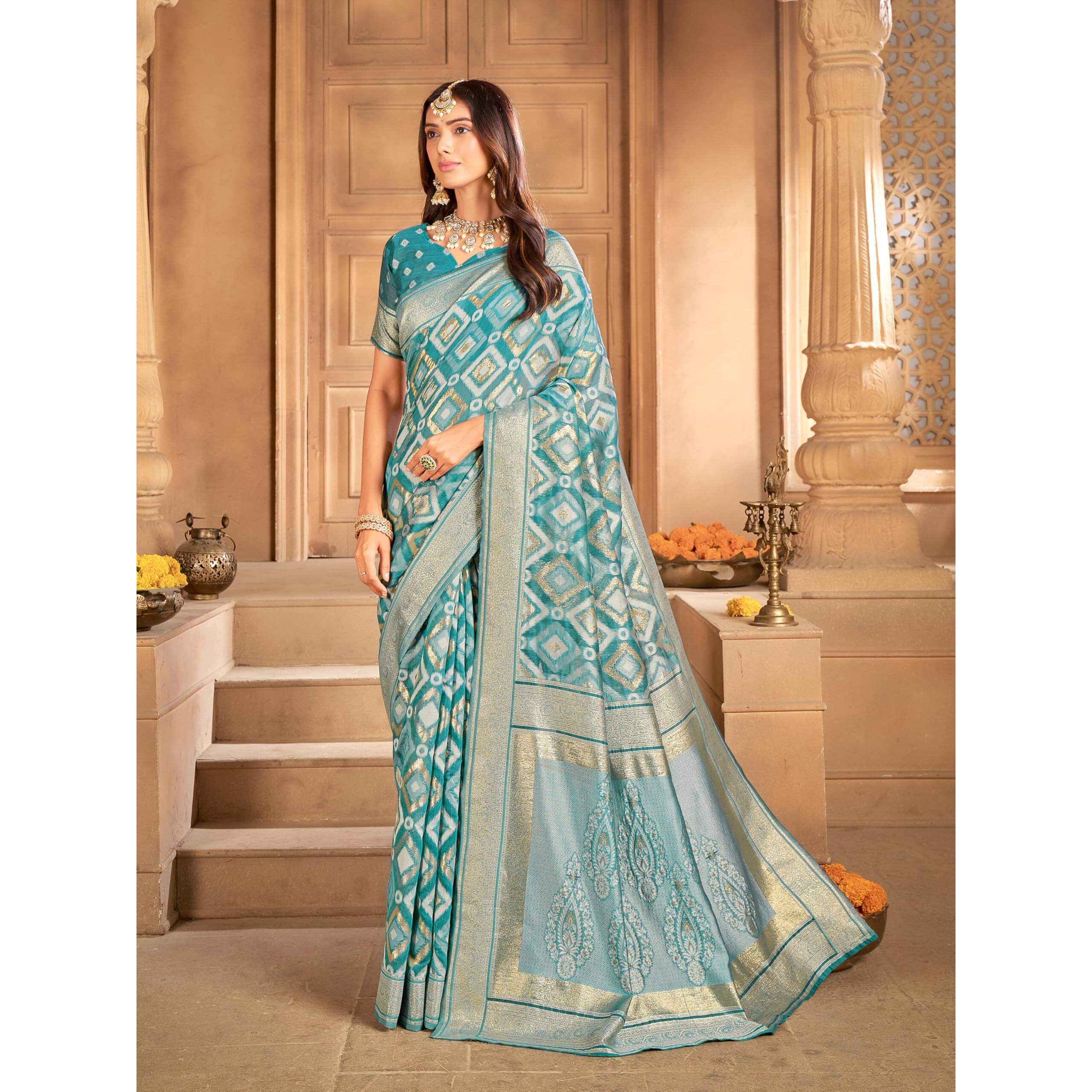 Glory Sarees Women's Sambalpuri Woven Jacquard Cotton Silk Saree With Blouse Piece (Sambalpurisarees103_Rama)