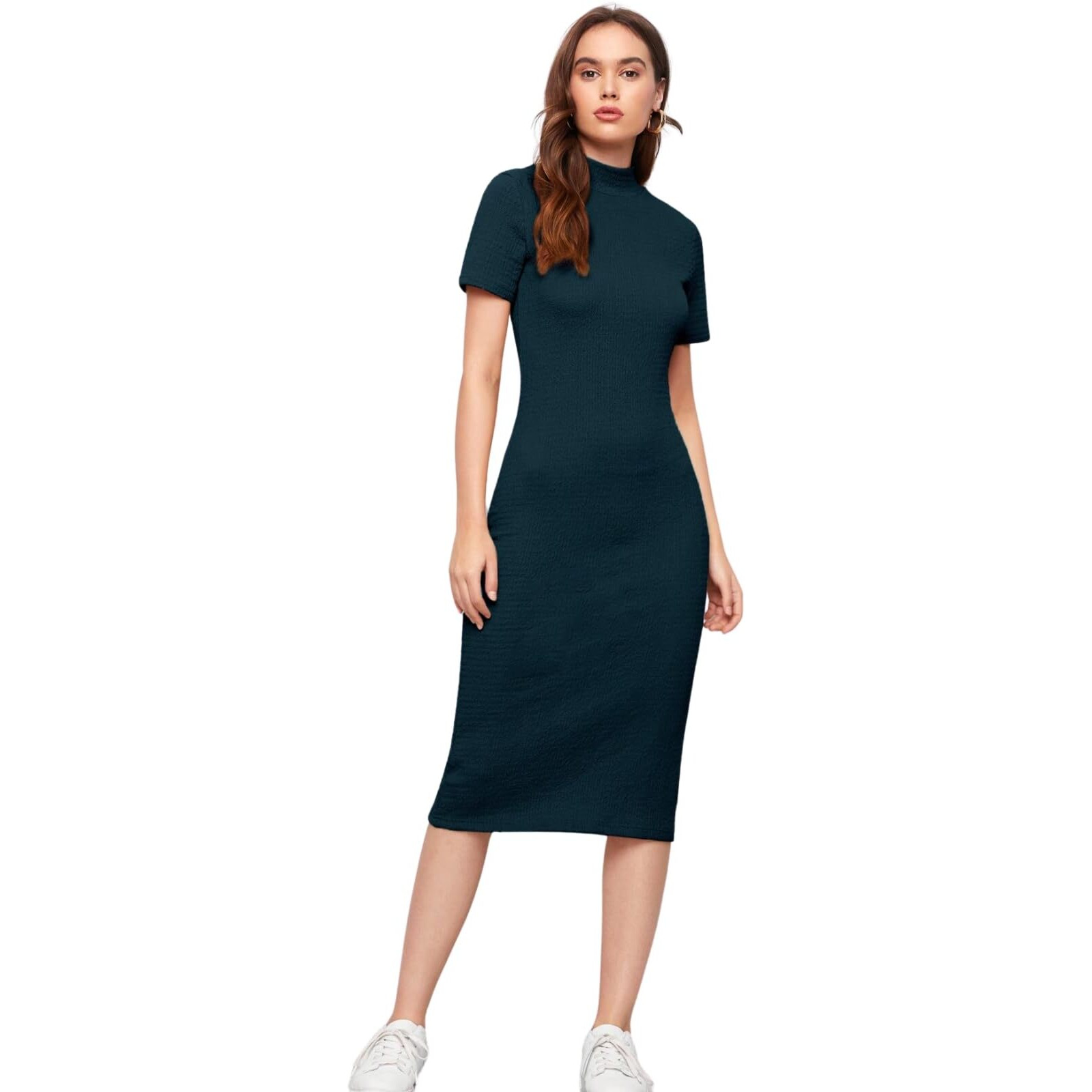 Greciilooks Poly Cotton One Piece Maxi Bodycon Dresses Midi Dress For Women (Gl-Wd1158_Turquoise_S)