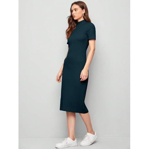 Greciilooks Poly Cotton One Piece Maxi Bodycon Dresses Midi Dress For Women (Gl-Wd1158_Turquoise_S)