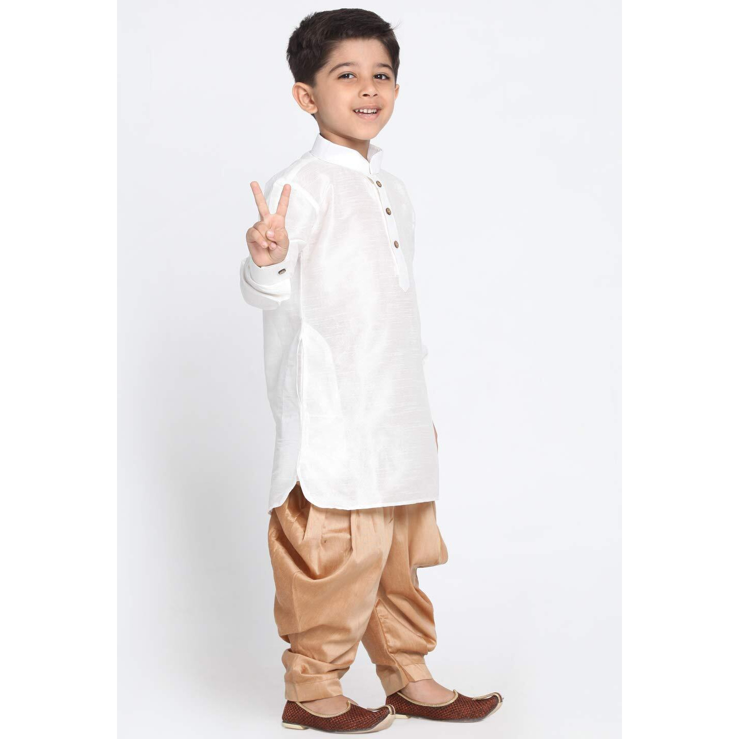 Jbn Creation Boys Silk Blend Kurta And Dhoti Set - Ethnic Elegance For Festivals | Pathani Style Full Sleeves Kurta And Cowl Style Patiala Dhoti Pant Set | Traditional Attire For Kids
