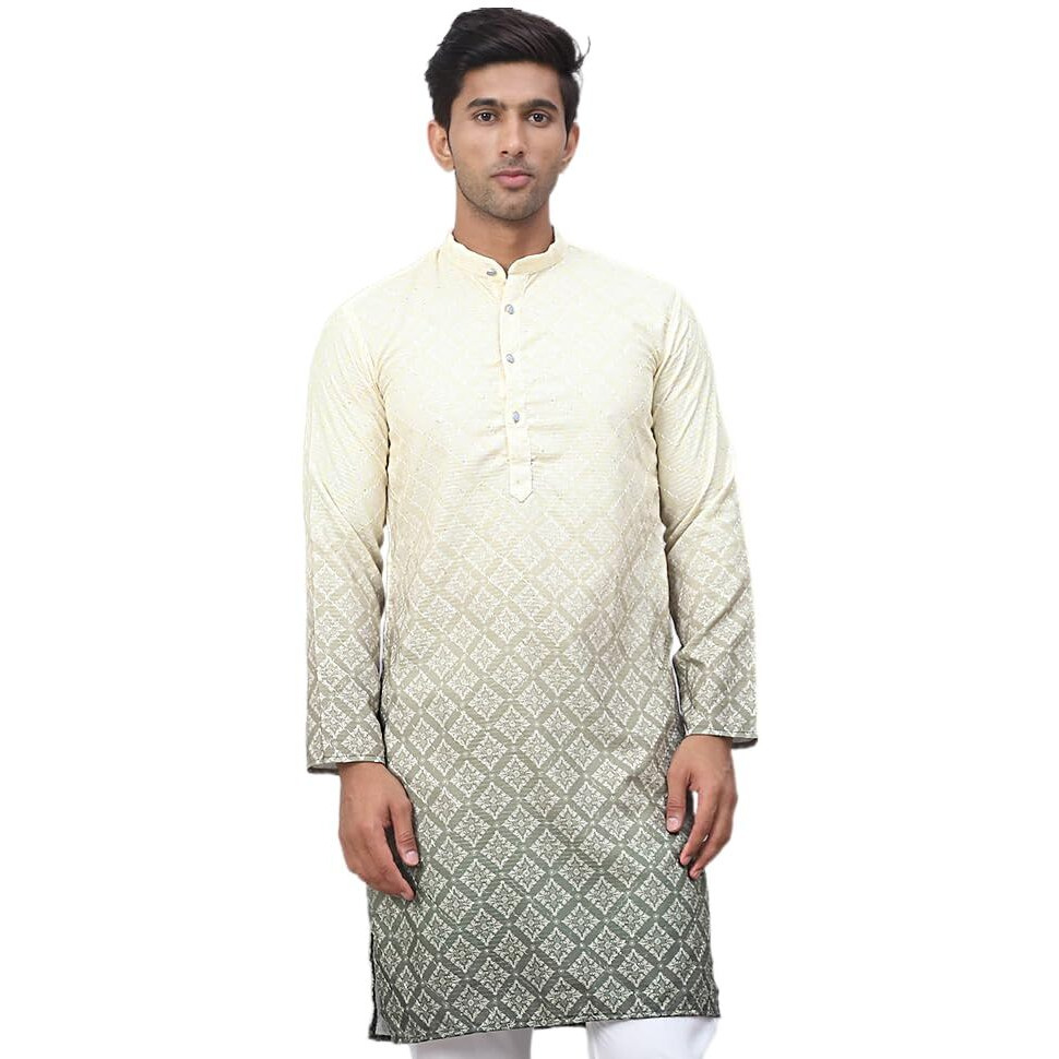 Jompers Yellow Men's Ombre Pure Cotton Straight Kurta (Yellow, S)