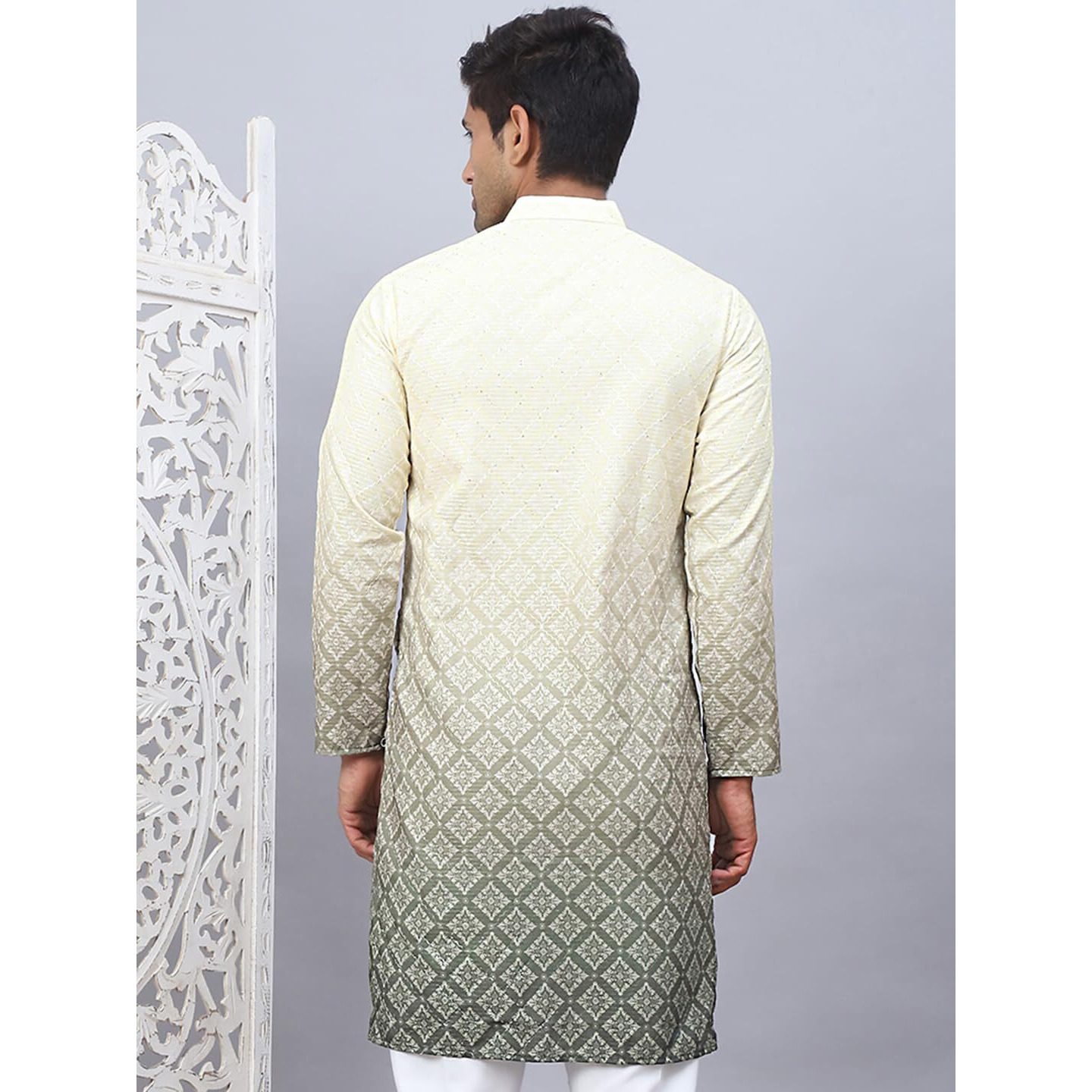 Jompers Yellow Men's Ombre Pure Cotton Straight Kurta (Yellow, S)