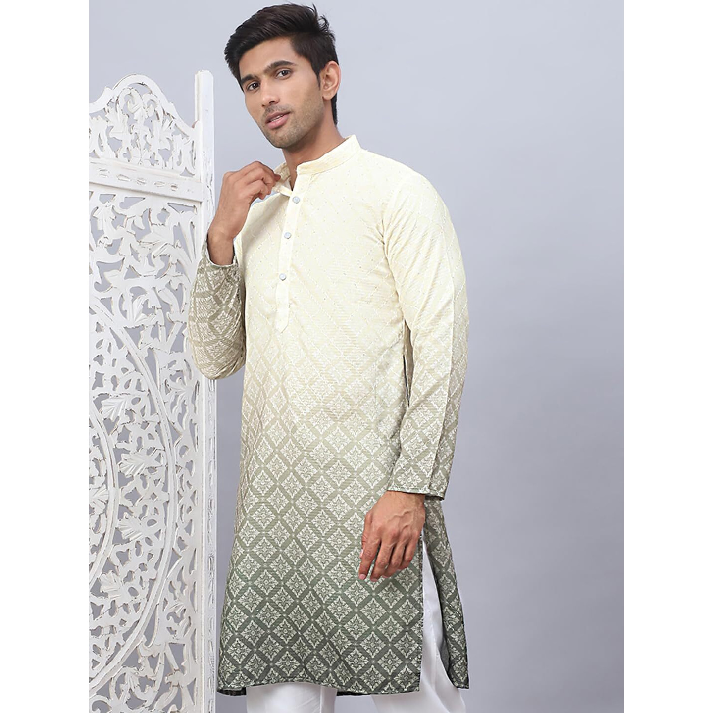 Jompers Yellow Men's Ombre Pure Cotton Straight Kurta (Yellow, S)
