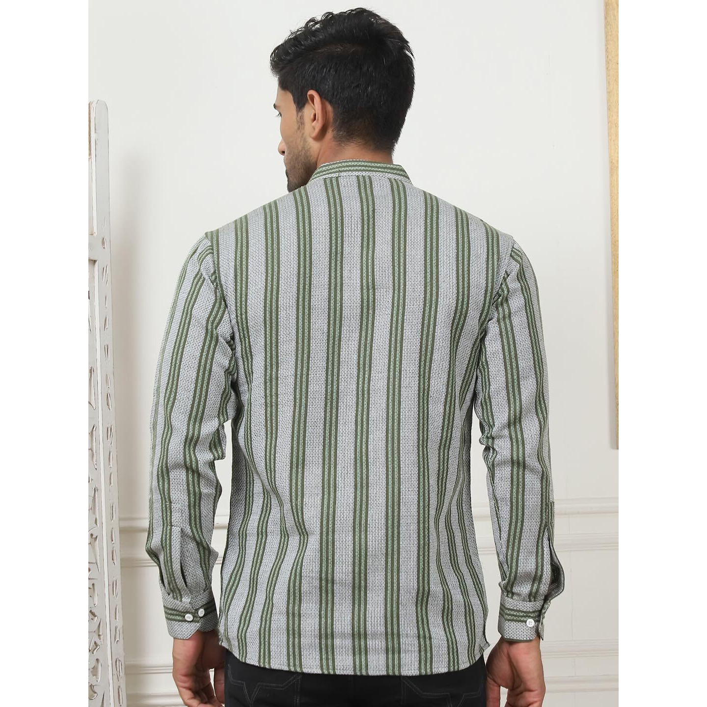 Jompers Olive Woven Design Cotton Short Kurta For Men. (Olive, M)
