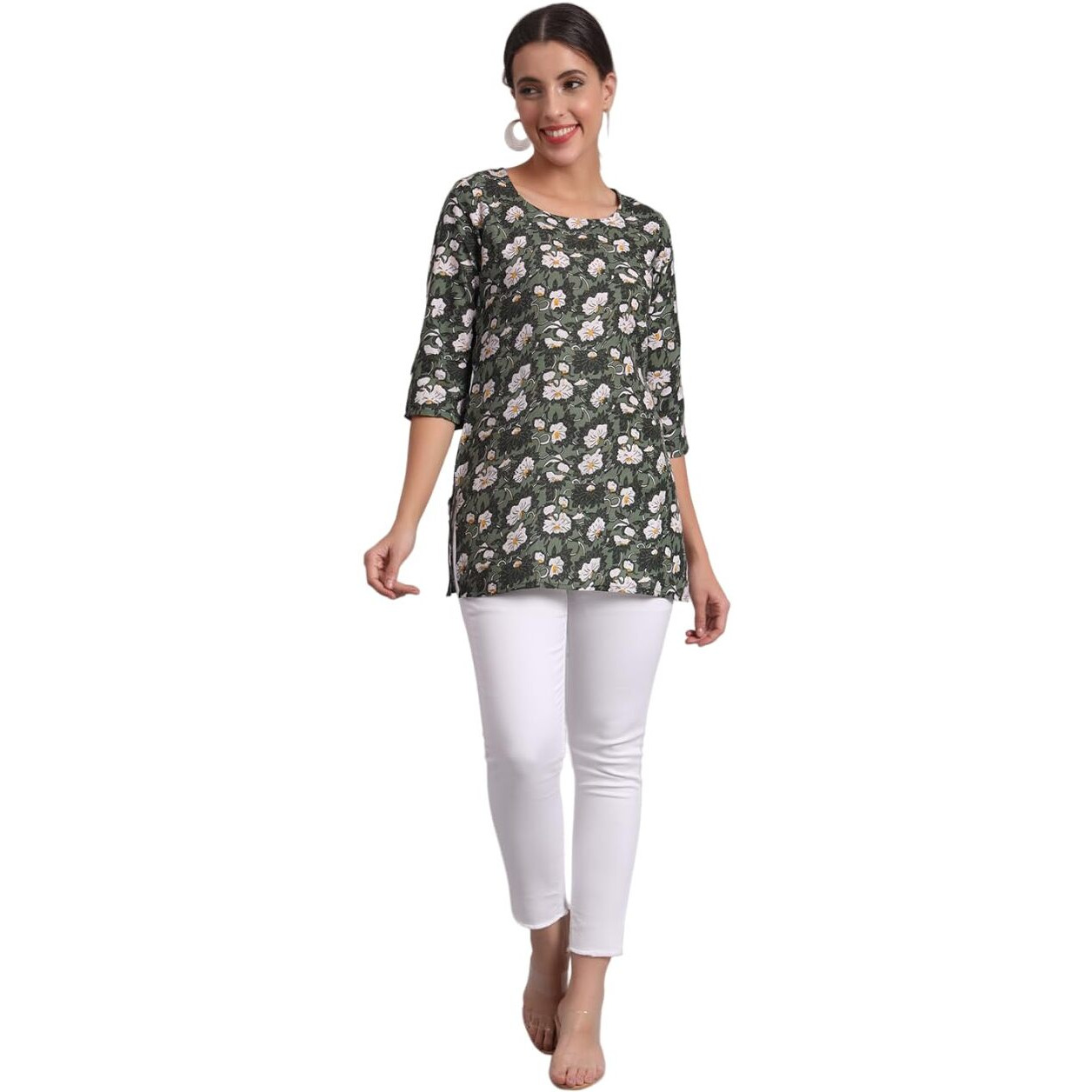 Patlani Women's Cotton Printed Short Fullstitched Kurti/Kurtas. Green