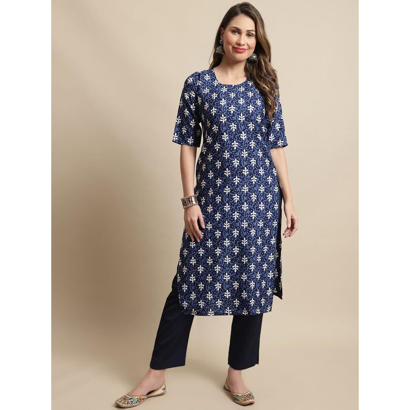 Pinkmint Crepe Regular Fit Kurta Set For Women Ll Printed Kurti & Pant Set Ll Combo Kurta Set Ll (Pack Of 2), Large, Blue