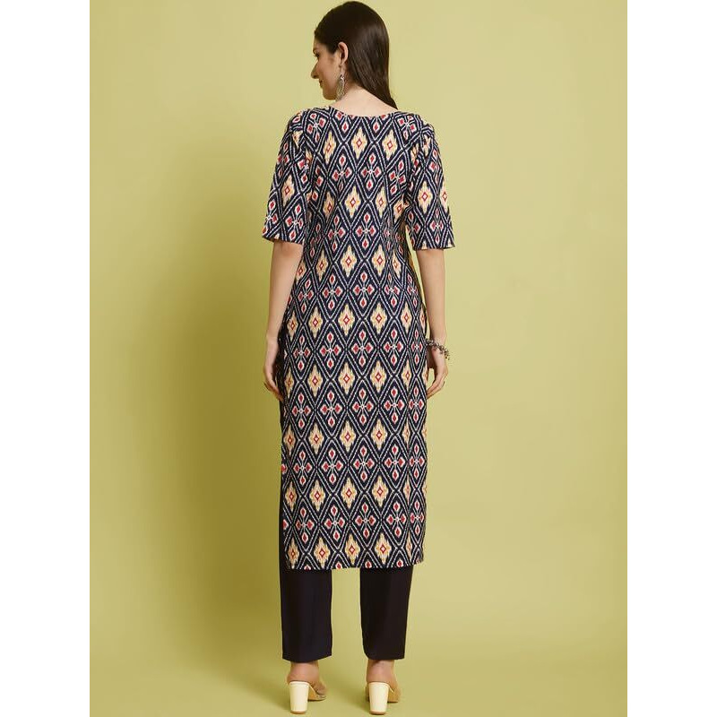 Pinkmint Elegant Printed Crepe Kurta And Pant Set For Women's Ll Fashionable Kurti Combo Set Ll Stright Round Neck Kurti (Pack Of 2) Blue-Orange
