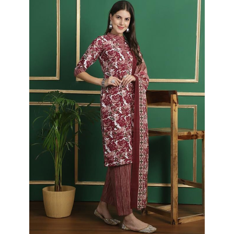 Pinkmint Straight Cotton Printed Kurta And Pant Set With Fancy Dupatta 3 Piece Suit Set Festival