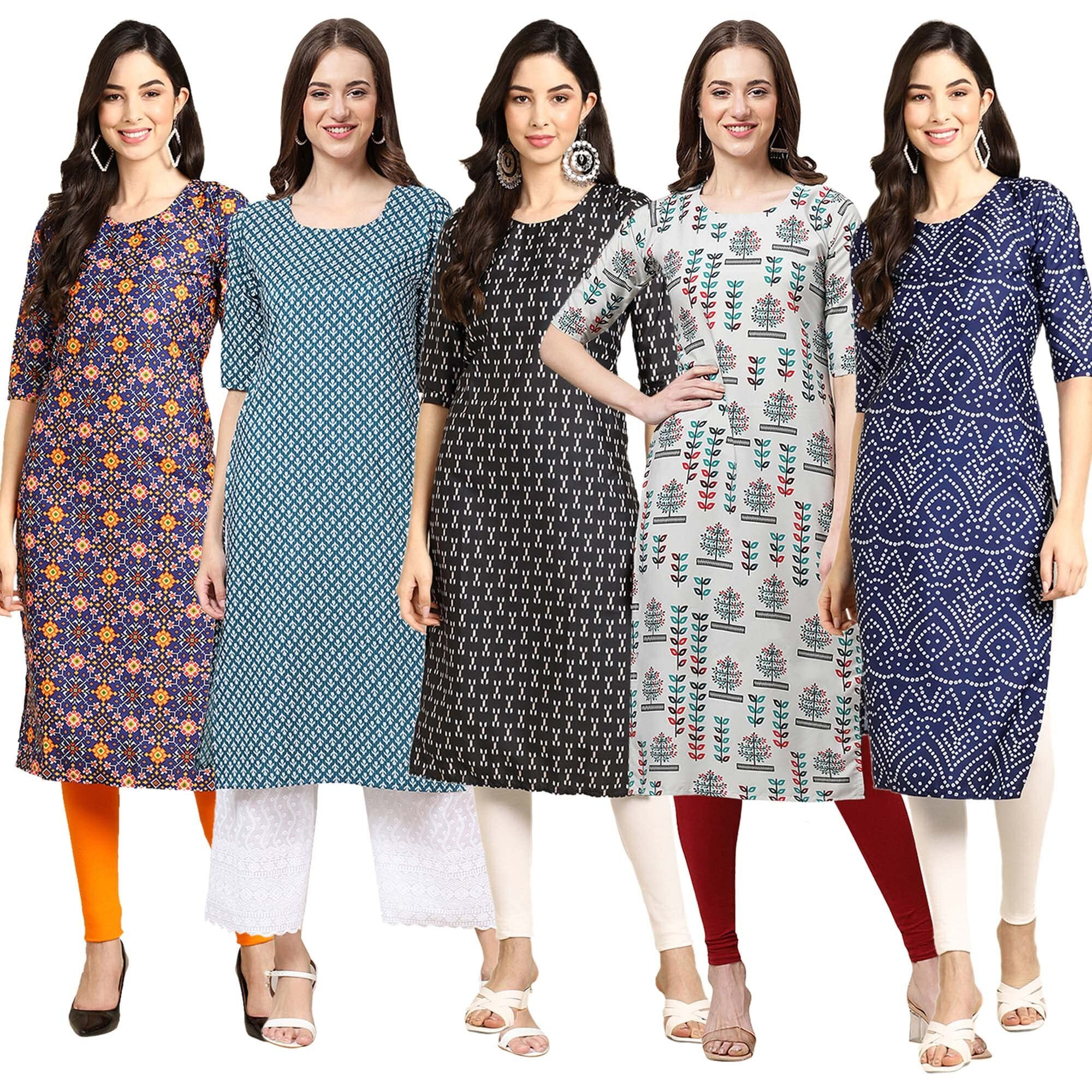 Pinkmint Women's Crepe Digital Print Straight Kurta (Pack Of 5) [S-369-351-362-340-366-Xxl]