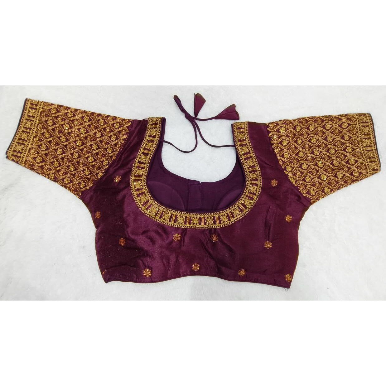 Pujia Mills Women's Readymade Blouse Embroidery Multi Coding Gold Thread Indian Ethnic Designer Stitched Half Sleeve Women's Readymade Wine Color Saree Blouse For Women For Saree Lehenga Choli
