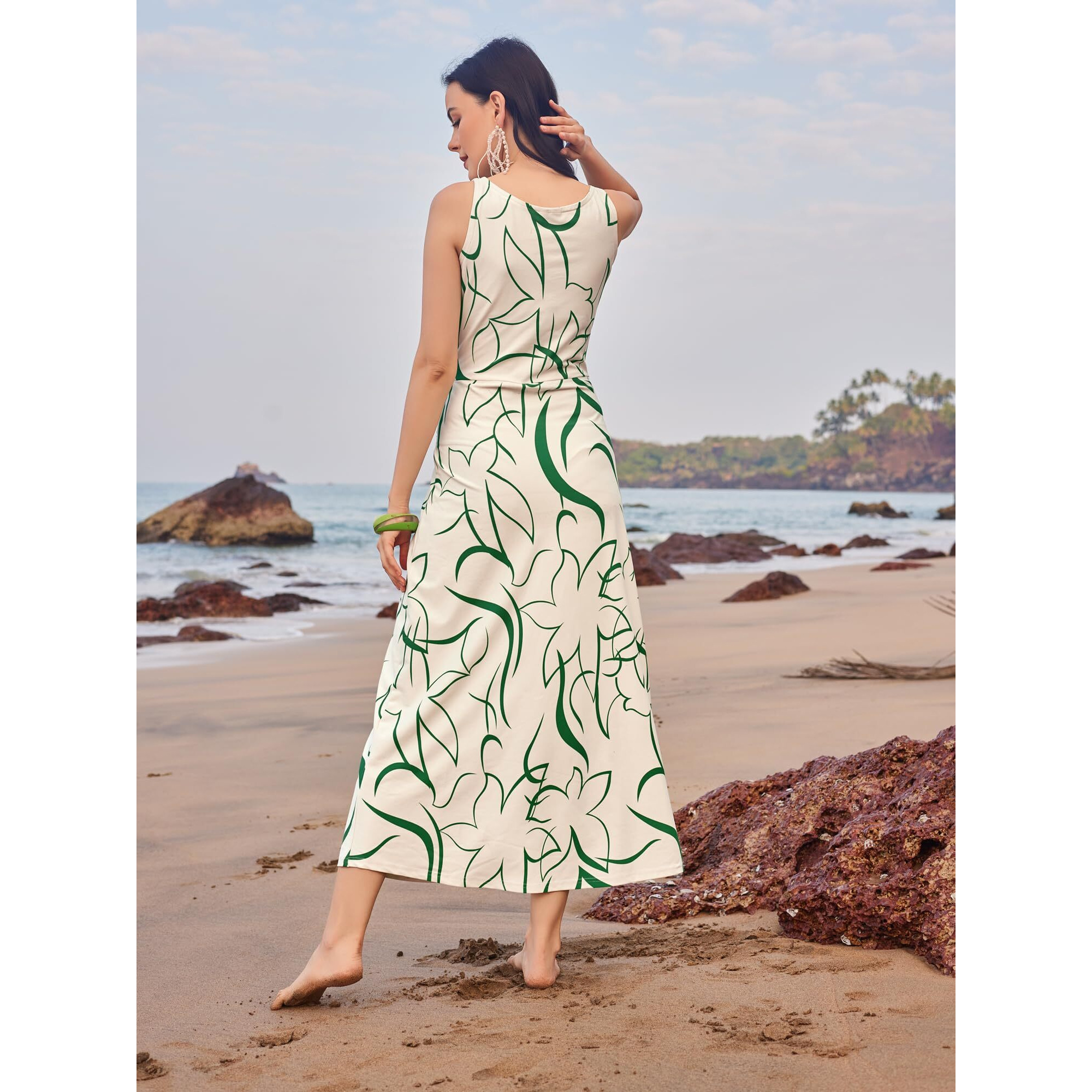 Purvaja Womens Twisted Maxi Length Dress (Wini-043-Grass_White_Medium)