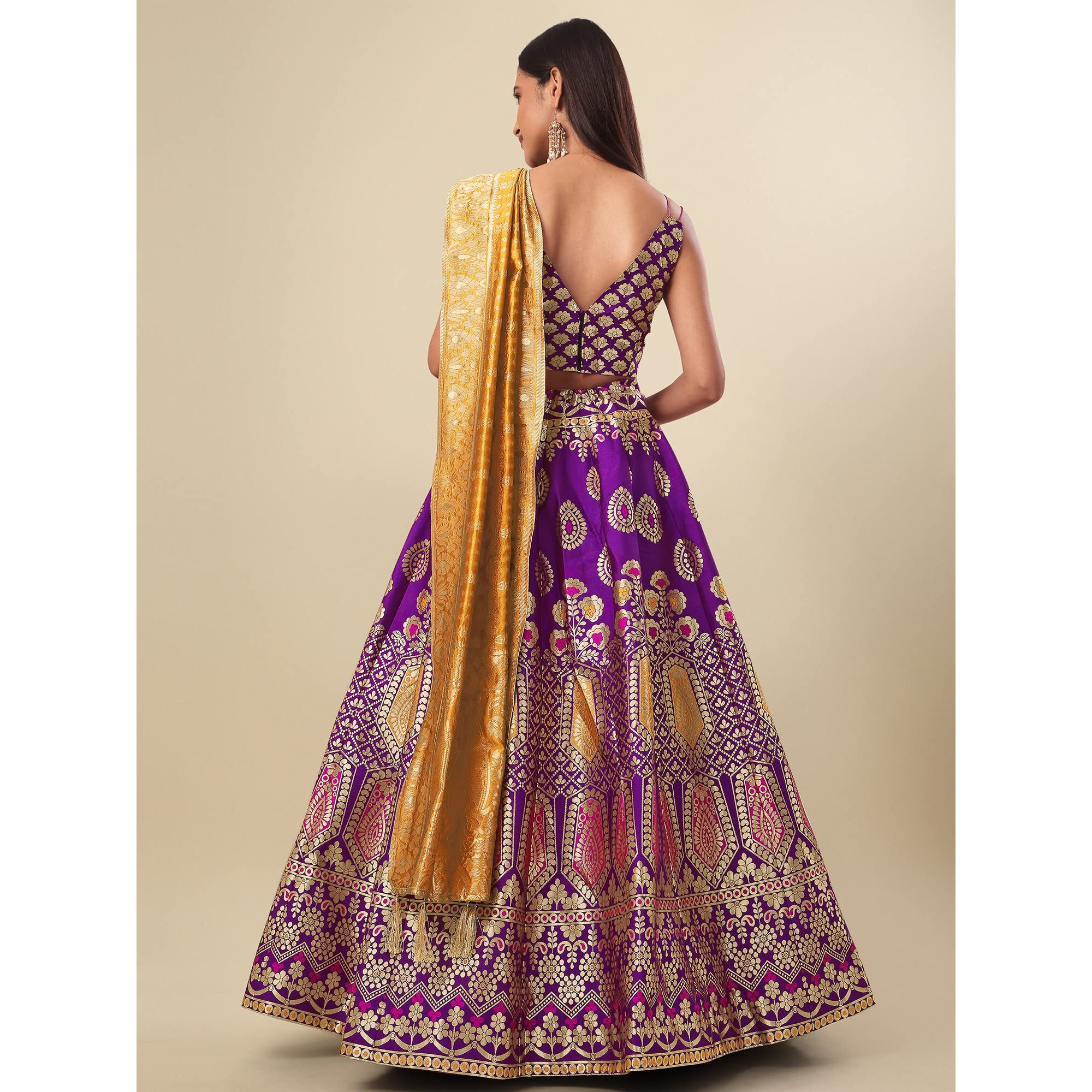 Purvaja Women's Jacquard Semi-Stitched Lehenga Choli (Chahat-Wine_Wine_Free Size)