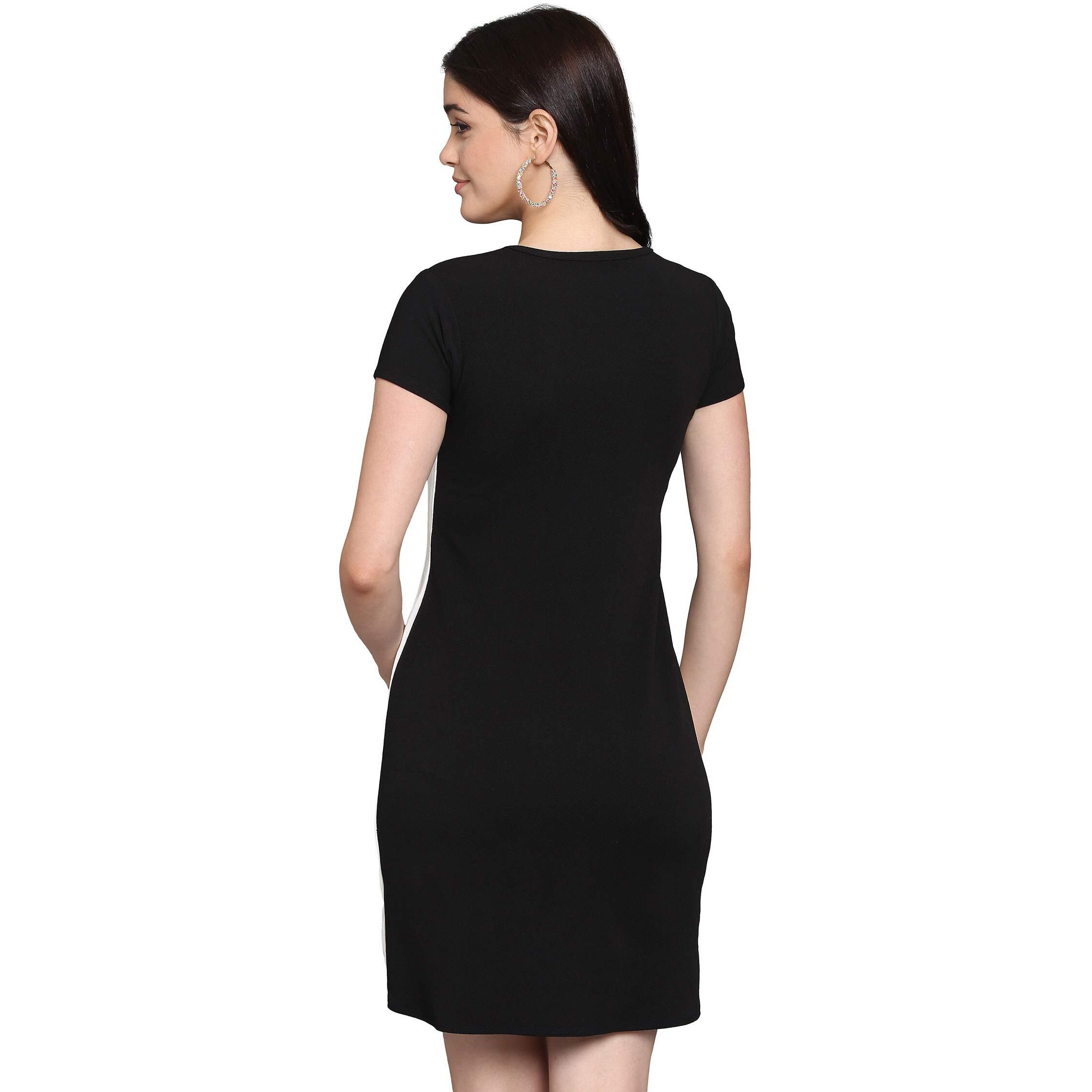 Purvaja Womens Bodycon Knee Length Dress(Lucy-113-Wh-Bl_Black_Small)